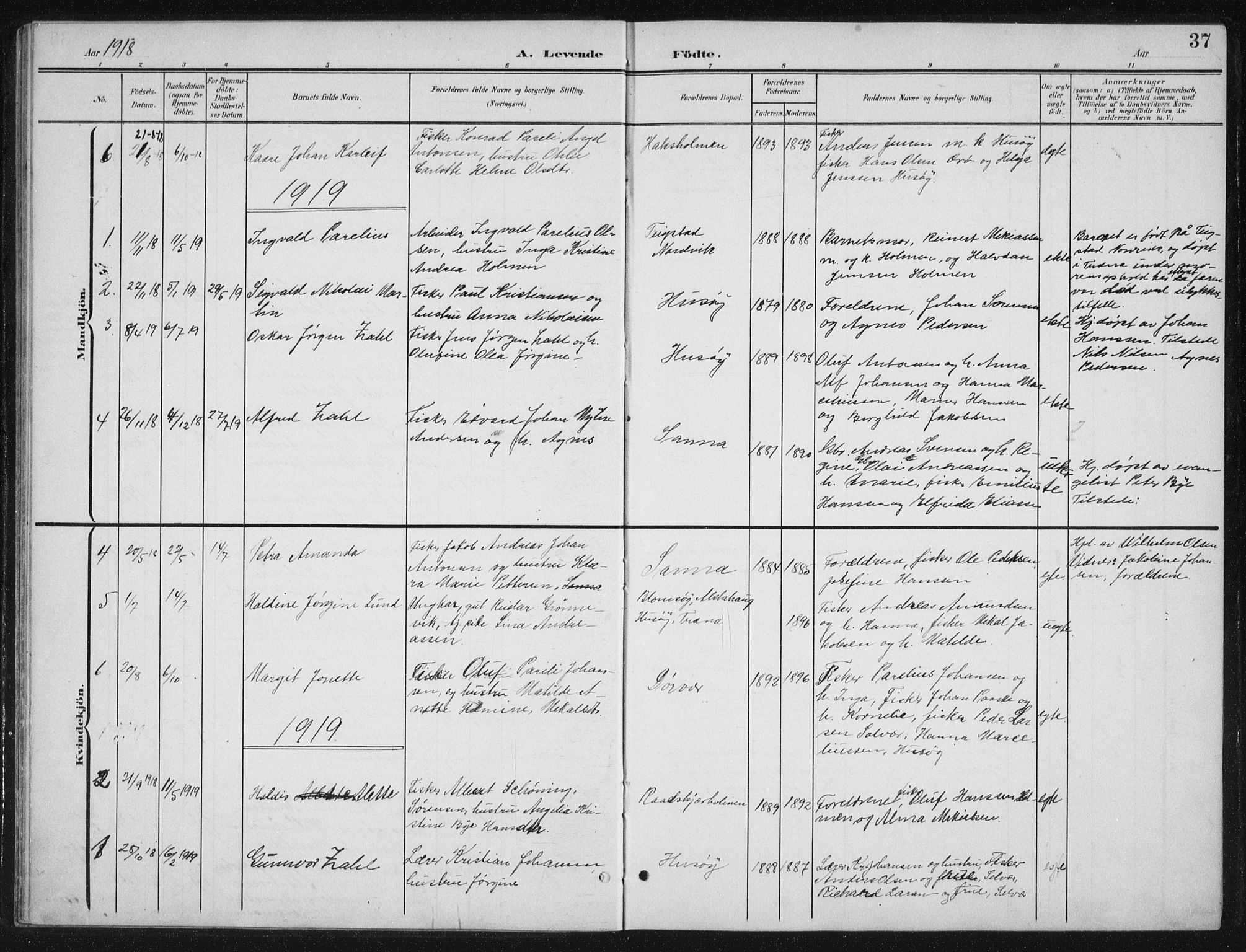 Ministerialprotokoller, klokkerbøker og fødselsregistre - Nordland, AV/SAT-A-1459/840/L0583: Parish register (copy) no. 840C03, 1901-1933, p. 37