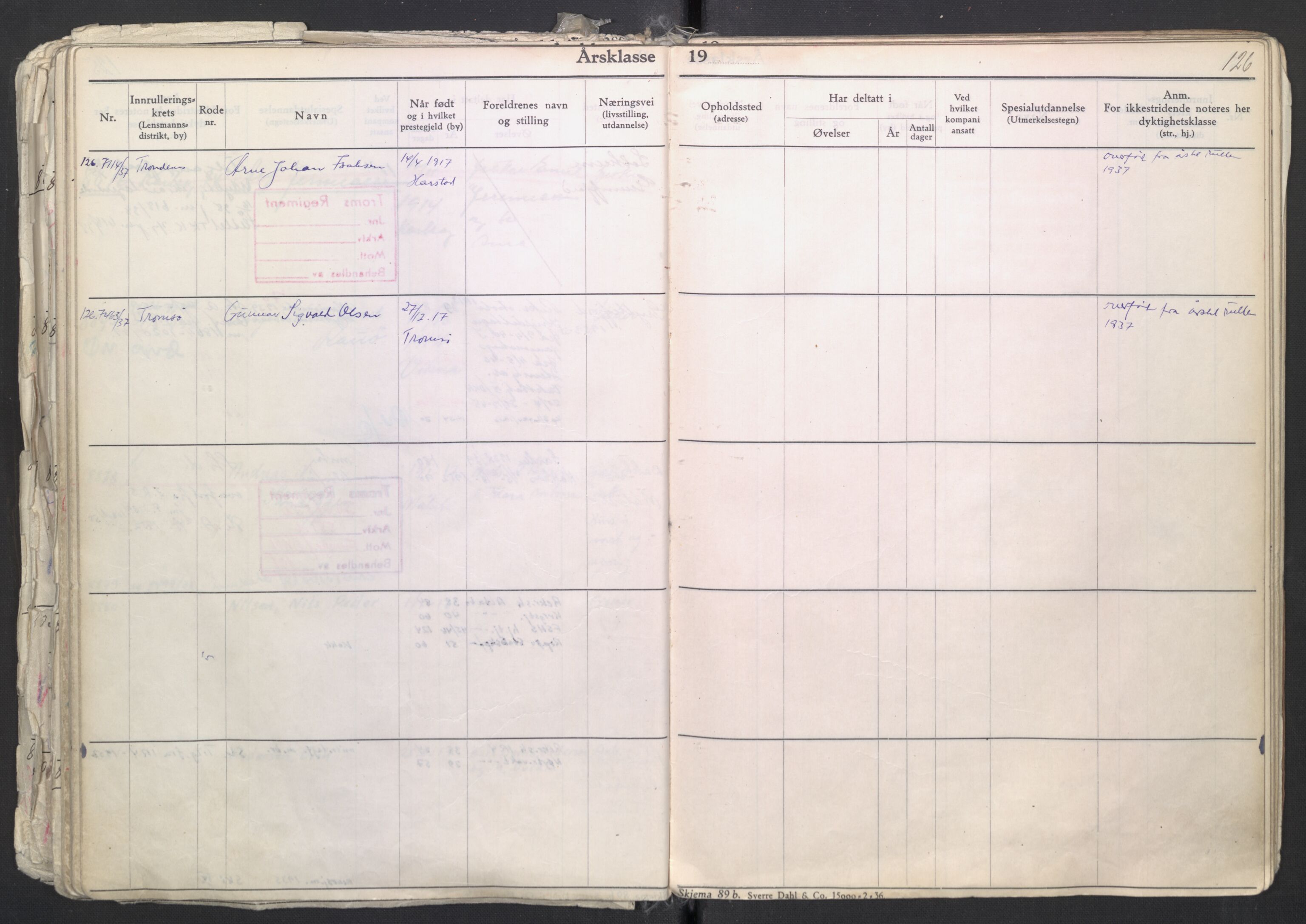 Forsvaret, Troms infanteriregiment nr. 16, AV/RA-RAFA-3146/P/Pa/L0007/0003: Ruller / Rulle for regimentets menige mannskaper, årsklasse 1938, 1938, p. 126