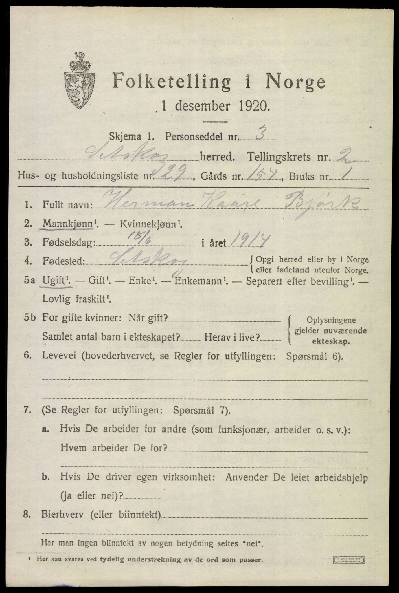 SAO, 1920 census for Setskog, 1920, p. 1298