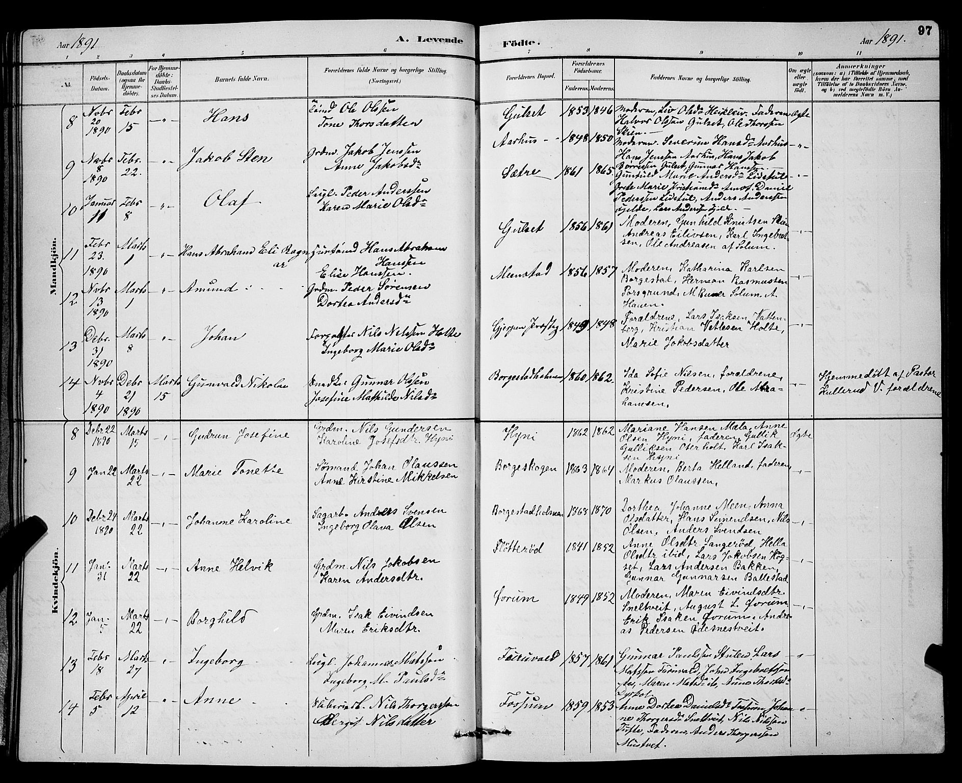 Gjerpen kirkebøker, SAKO/A-265/G/Ga/L0002: Parish register (copy) no. I 2, 1883-1900, p. 97