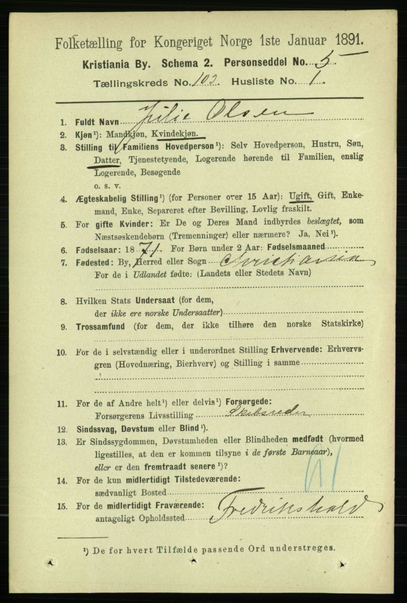 RA, 1891 census for 0301 Kristiania, 1891, p. 51423