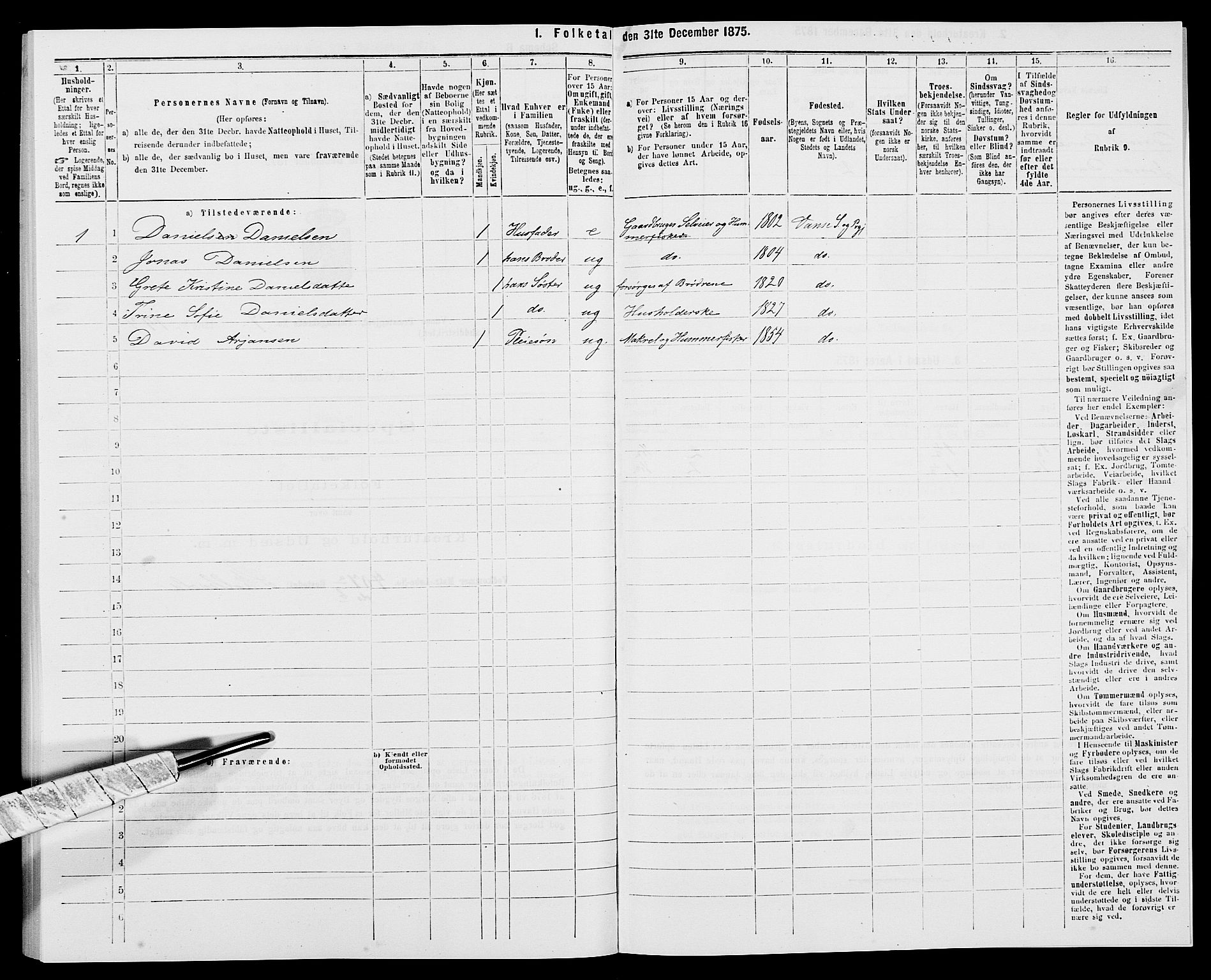 SAK, 1875 census for 1041L Vanse/Vanse og Farsund, 1875, p. 1472