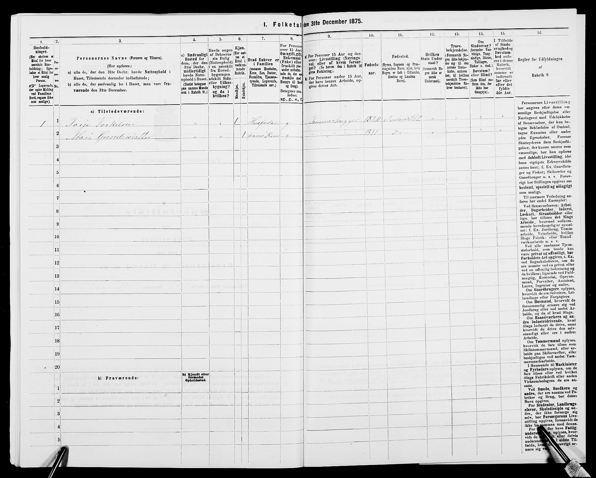 SAK, 1875 census for 0934P Evje, 1875, p. 743