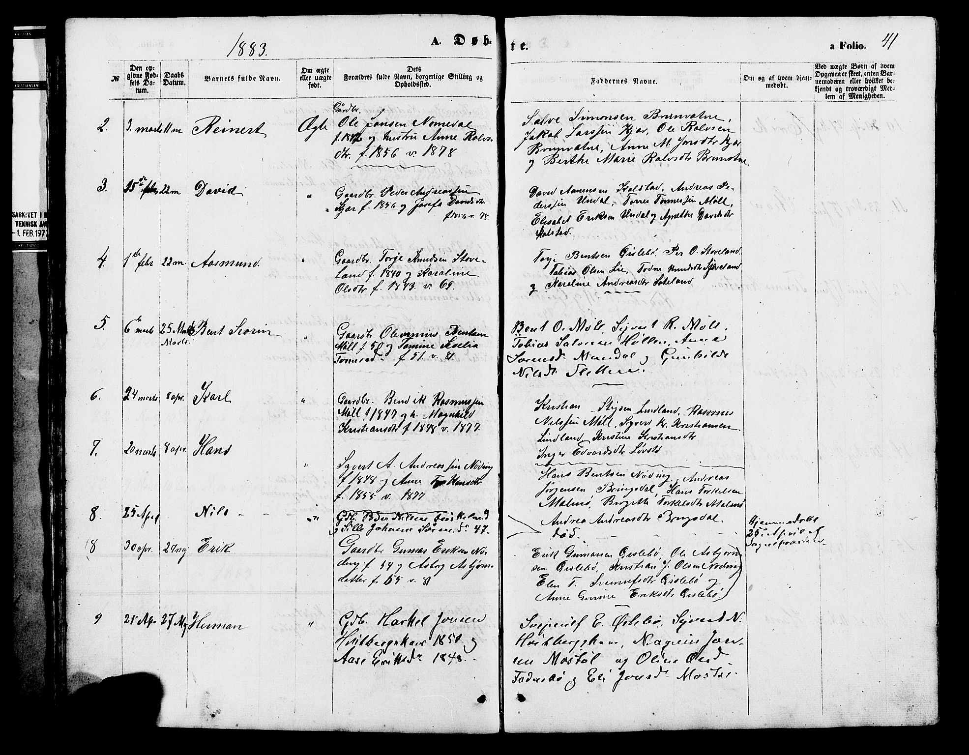 Holum sokneprestkontor, SAK/1111-0022/F/Fb/Fba/L0004: Parish register (copy) no. B 4, 1867-1890, p. 41