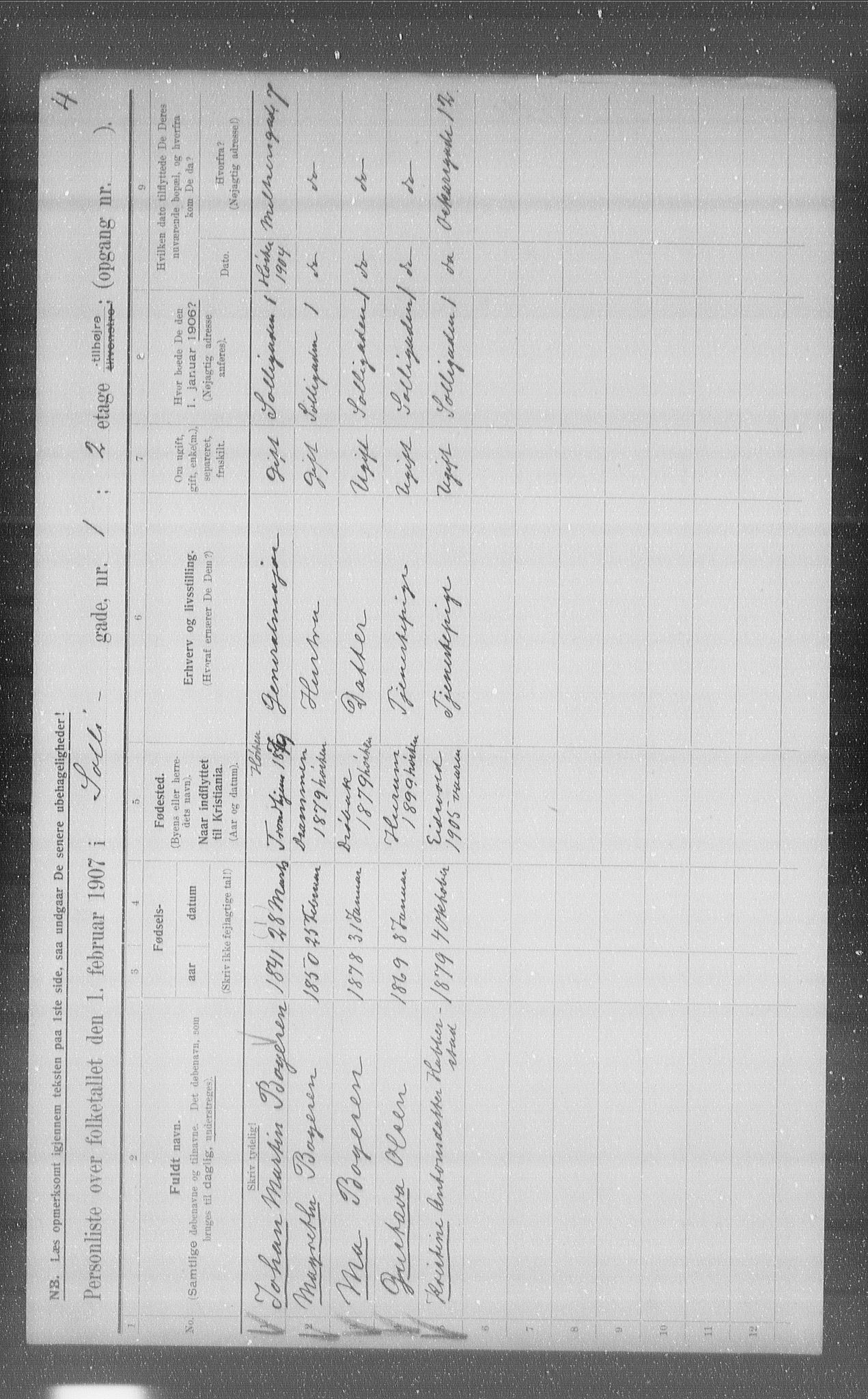 OBA, Municipal Census 1907 for Kristiania, 1907, p. 50901