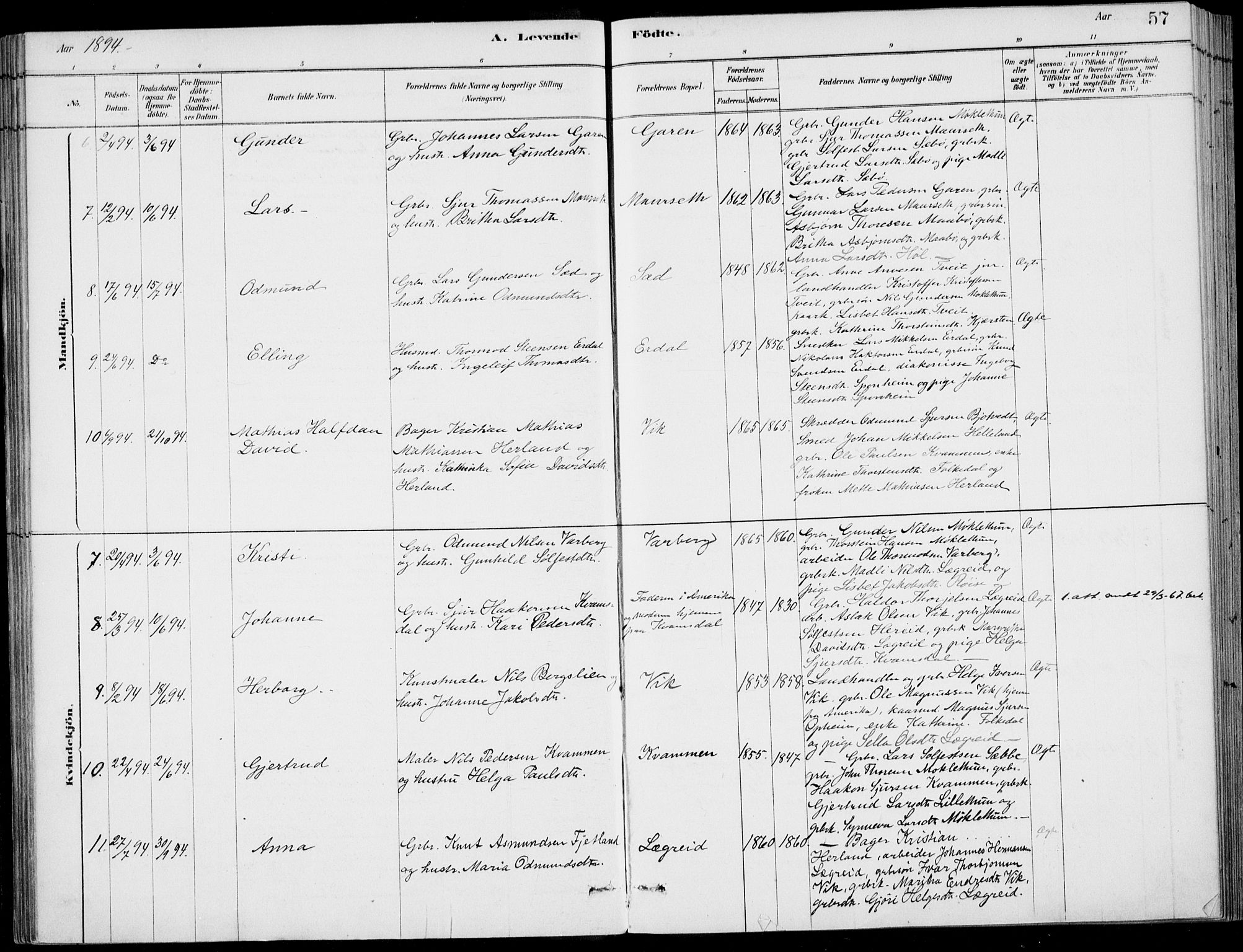 Ulvik sokneprestembete, AV/SAB-A-78801/H/Haa: Parish register (official) no. D  1, 1878-1903, p. 57