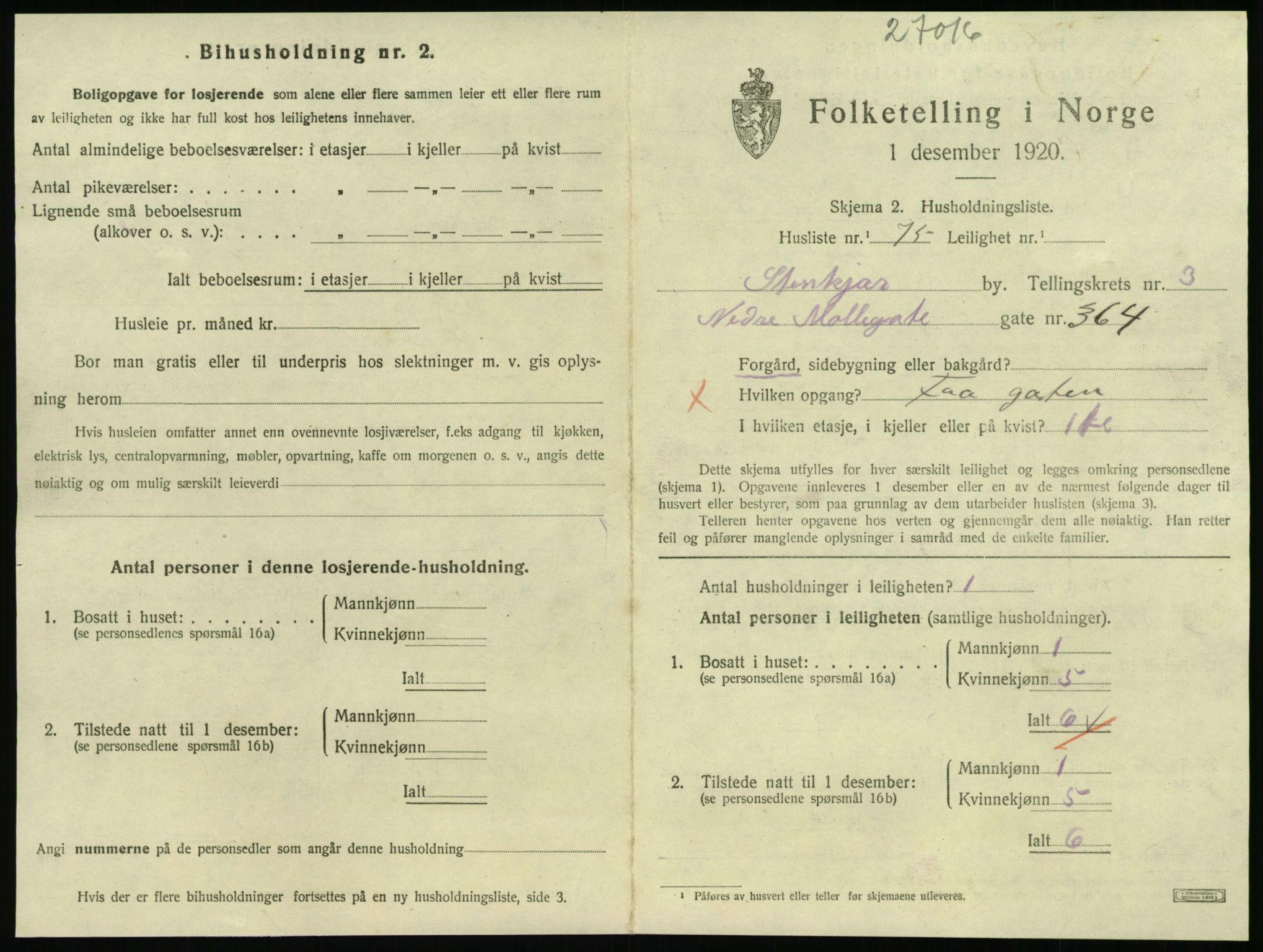 SAT, 1920 census for Steinkjer, 1920, p. 2120