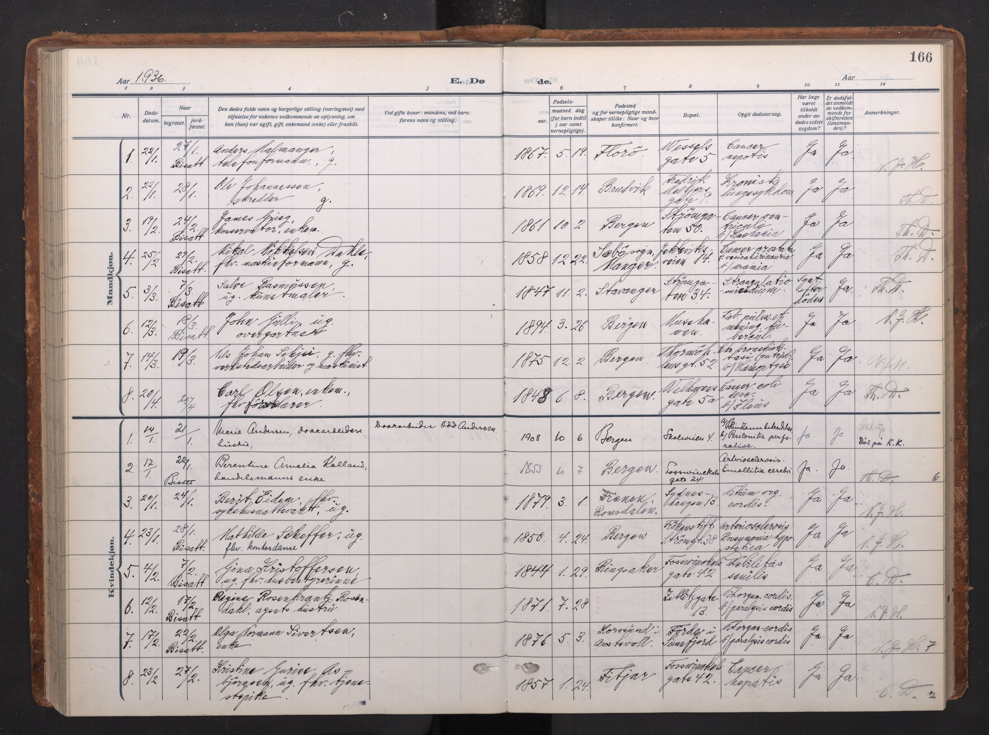 Johanneskirken sokneprestembete, AV/SAB-A-76001/H/Haa/L0020: Parish register (official) no. E 2, 1916-1951, p. 166