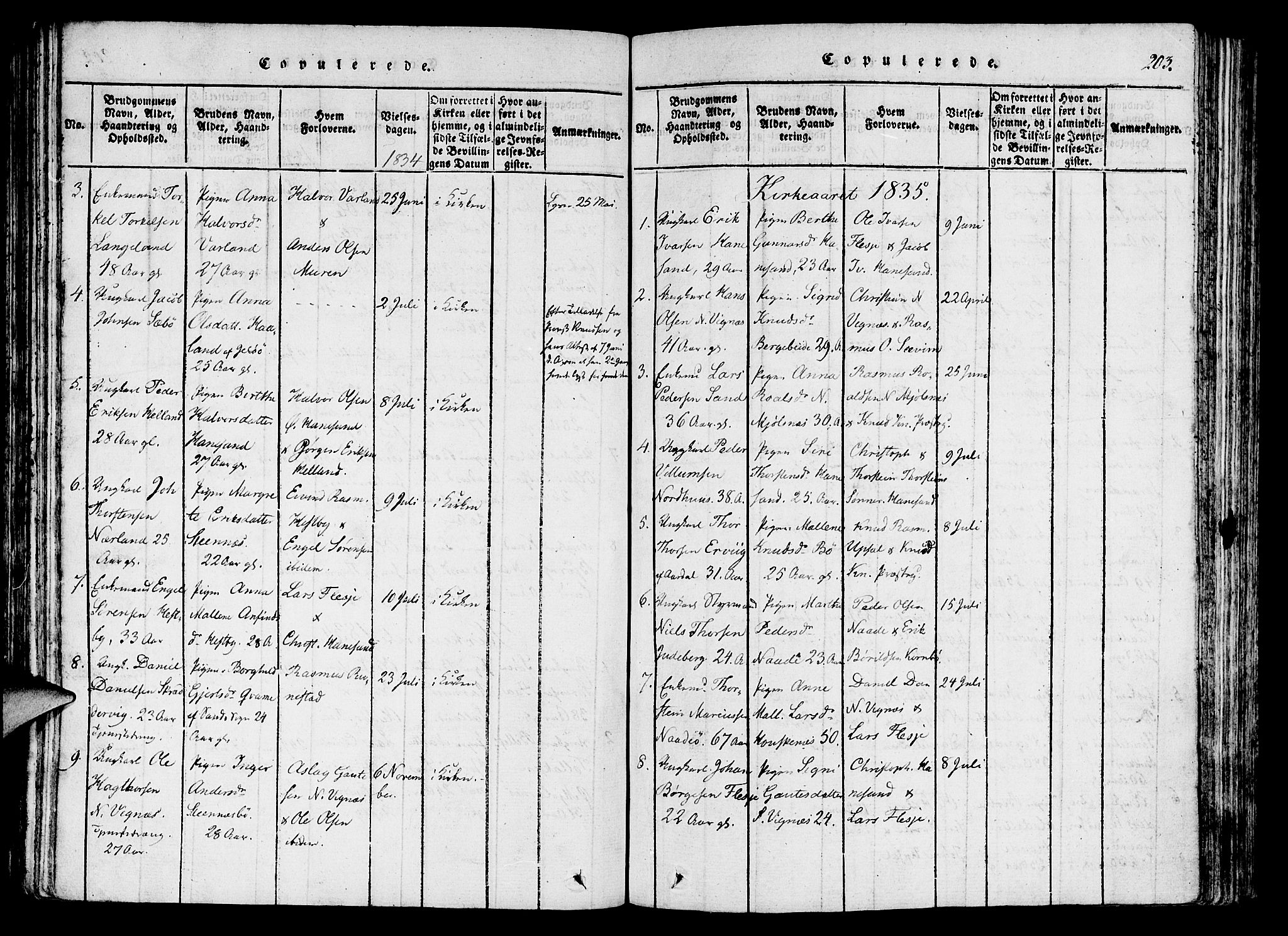 Finnøy sokneprestkontor, AV/SAST-A-101825/H/Ha/Haa/L0006: Parish register (official) no. A 6, 1816-1846, p. 203