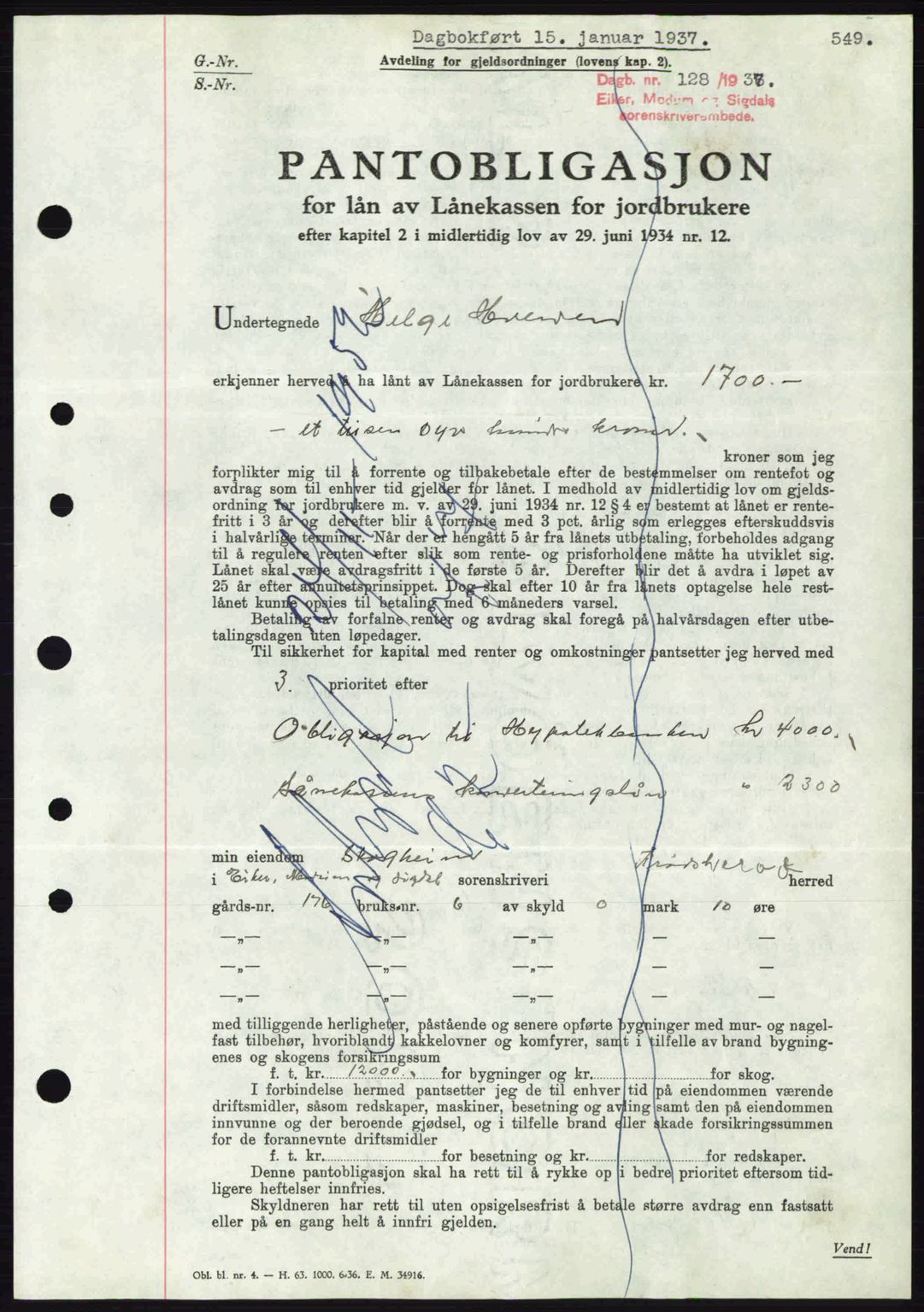 Eiker, Modum og Sigdal sorenskriveri, SAKO/A-123/G/Ga/Gab/L0034: Mortgage book no. A4, 1936-1937, Diary no: : 128/1937