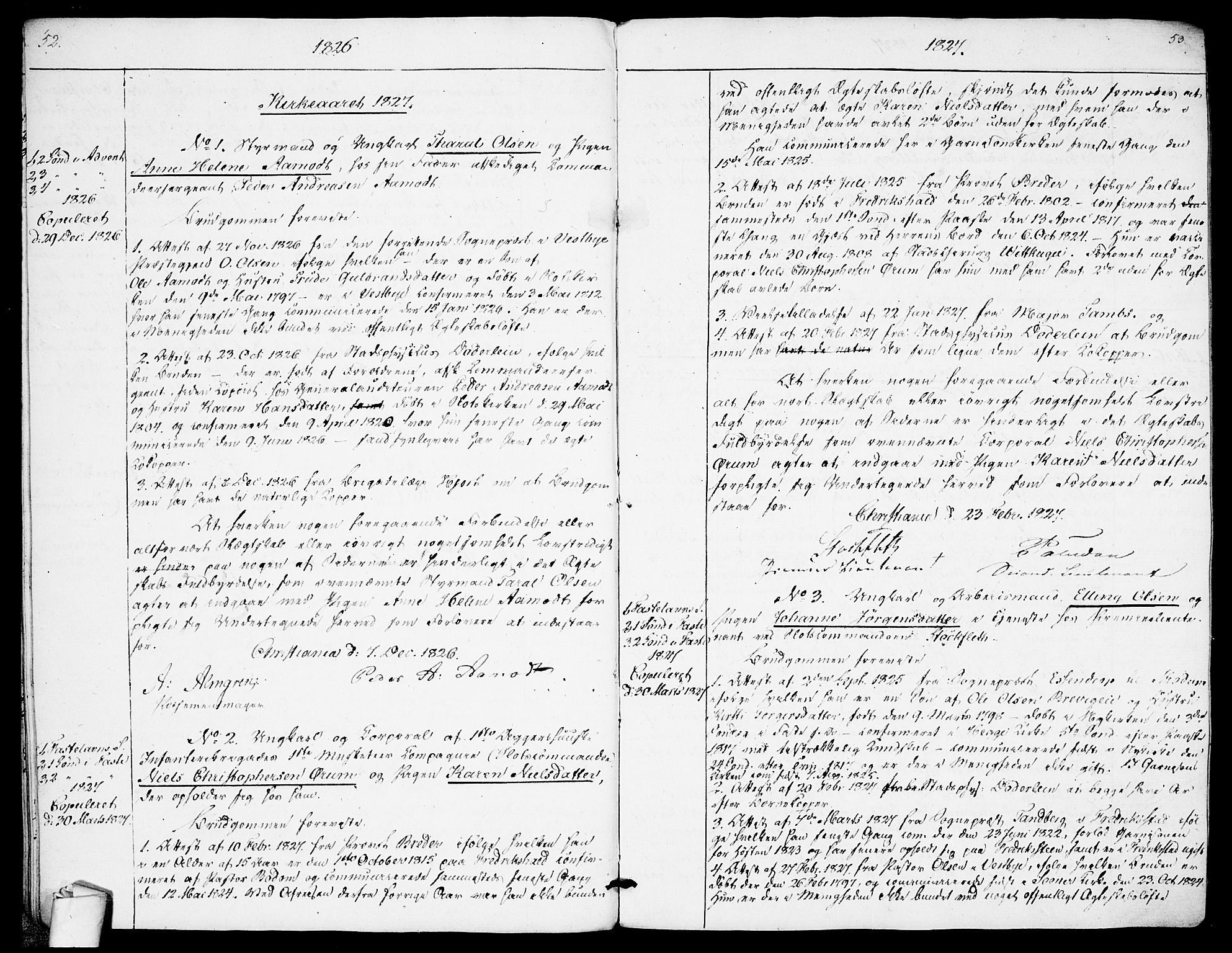 Garnisonsmenigheten Kirkebøker, SAO/A-10846/H/Ha/L0001: Banns register no. I 1, 1823-1828, p. 52-53