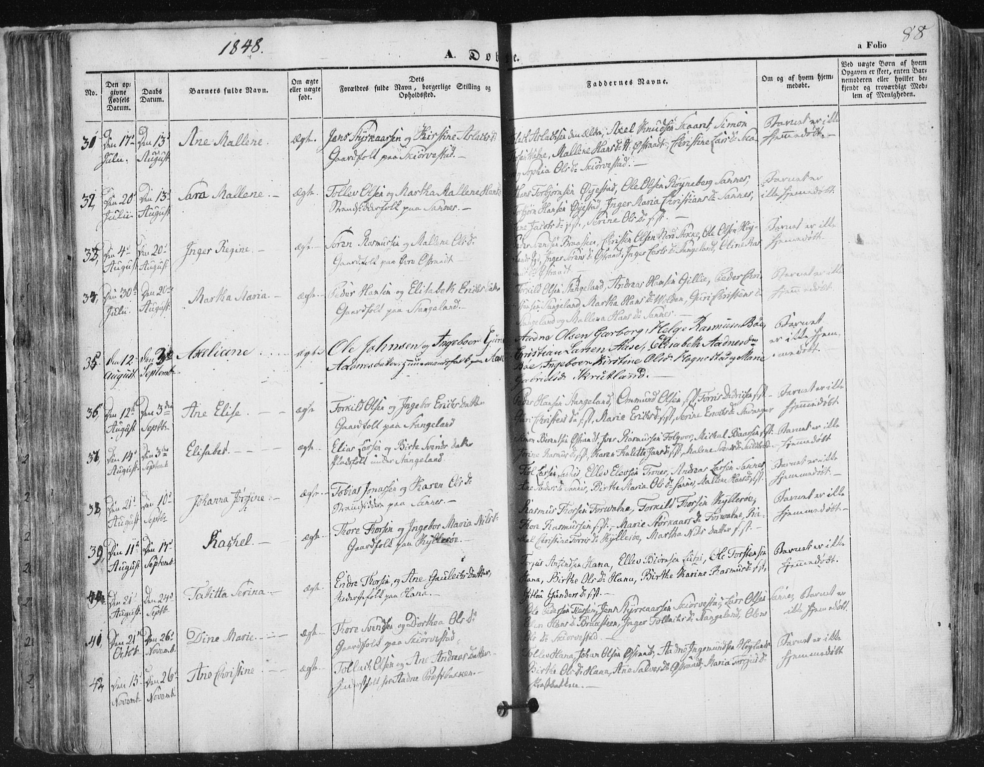 Høyland sokneprestkontor, AV/SAST-A-101799/001/30BA/L0008: Parish register (official) no. A 8, 1841-1856, p. 88