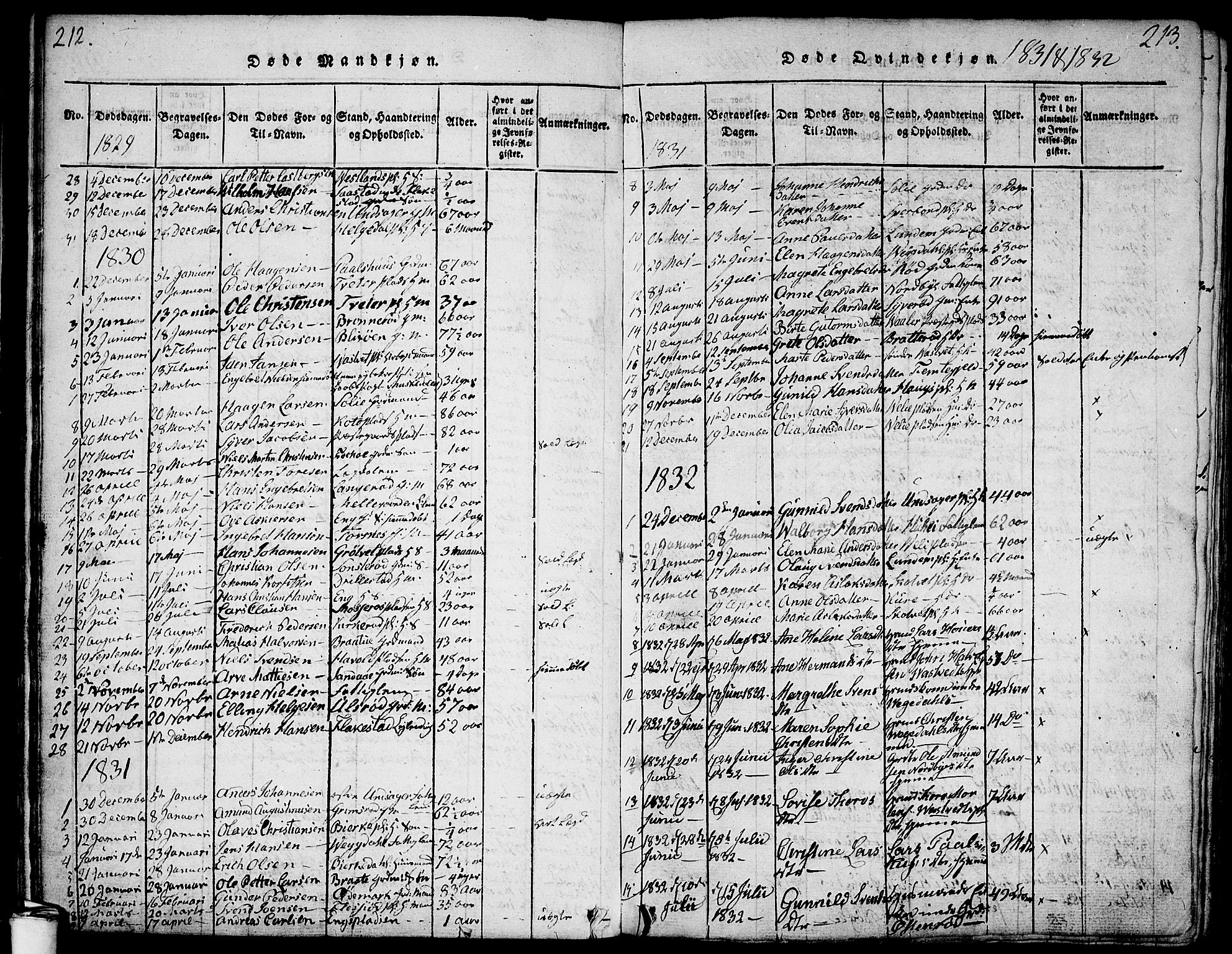 Våler prestekontor Kirkebøker, AV/SAO-A-11083/F/Fa/L0005: Parish register (official) no. I 5, 1815-1839, p. 212-213