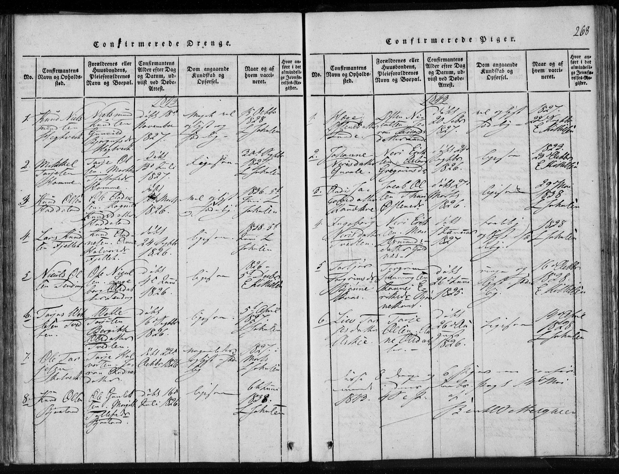 Lårdal kirkebøker, SAKO/A-284/F/Fa/L0005: Parish register (official) no. I 5, 1815-1860, p. 268