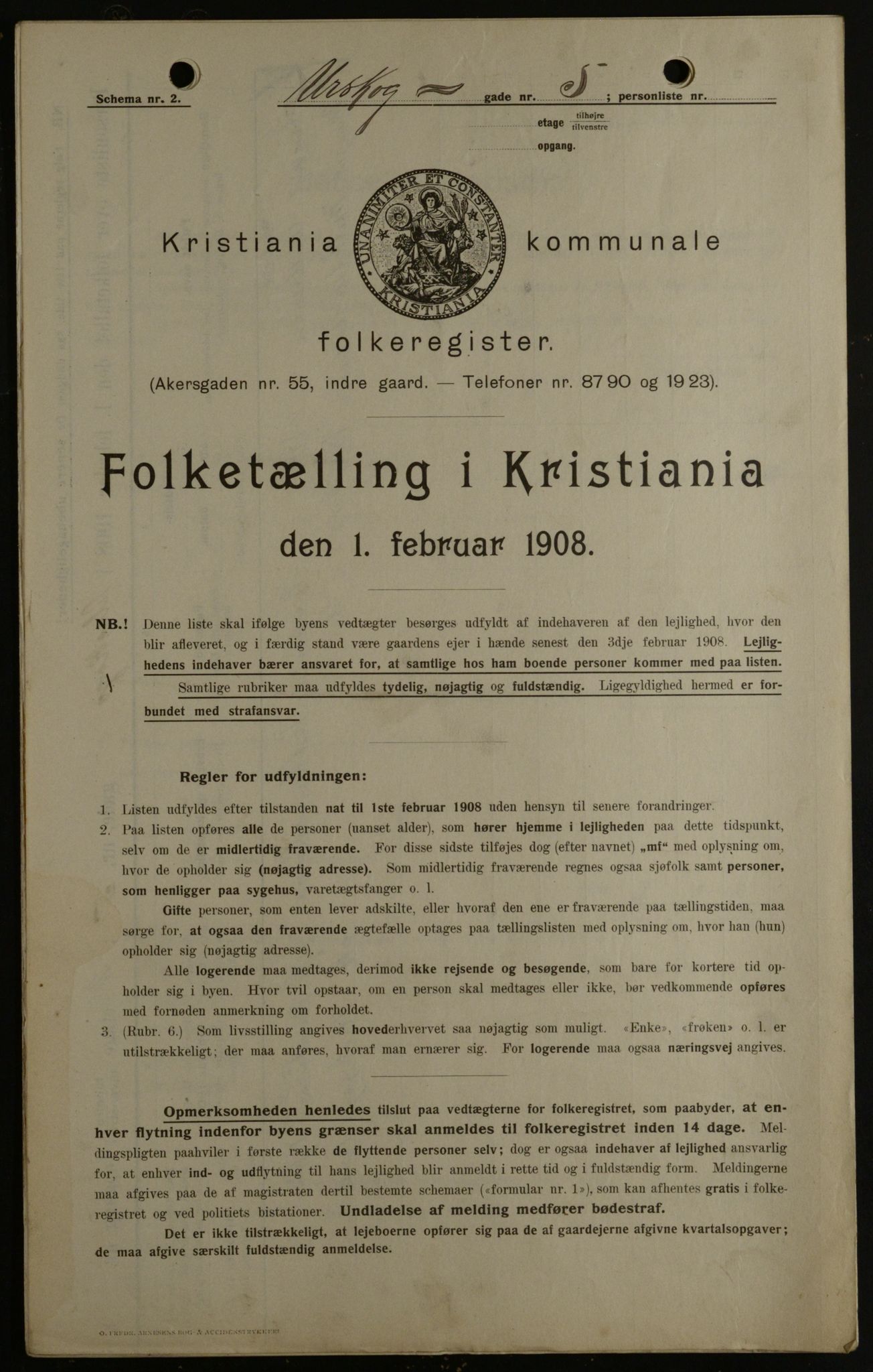 OBA, Municipal Census 1908 for Kristiania, 1908, p. 2651