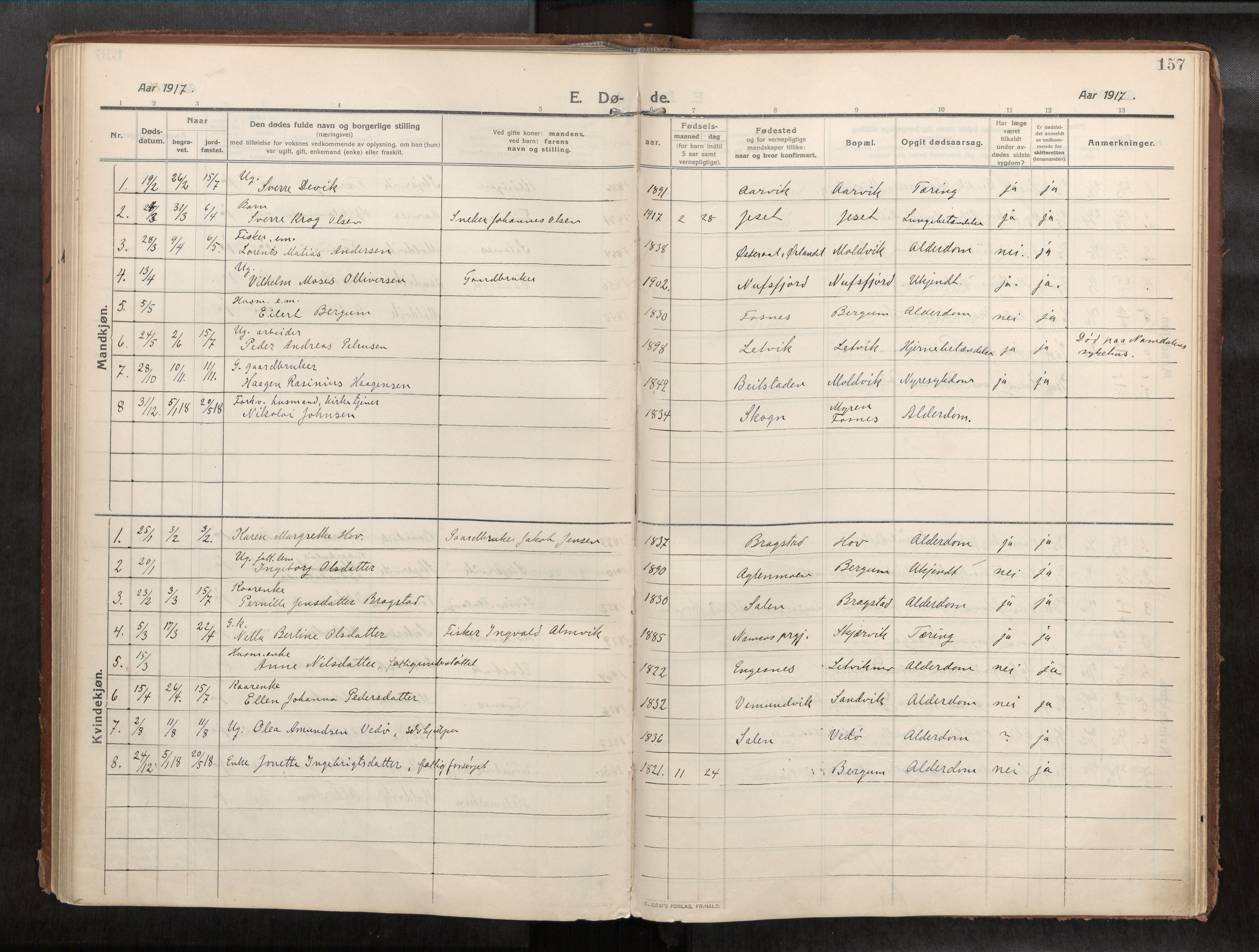 Ministerialprotokoller, klokkerbøker og fødselsregistre - Nord-Trøndelag, SAT/A-1458/773/L0624a: Parish register (official) no. 773A16, 1910-1936, p. 157