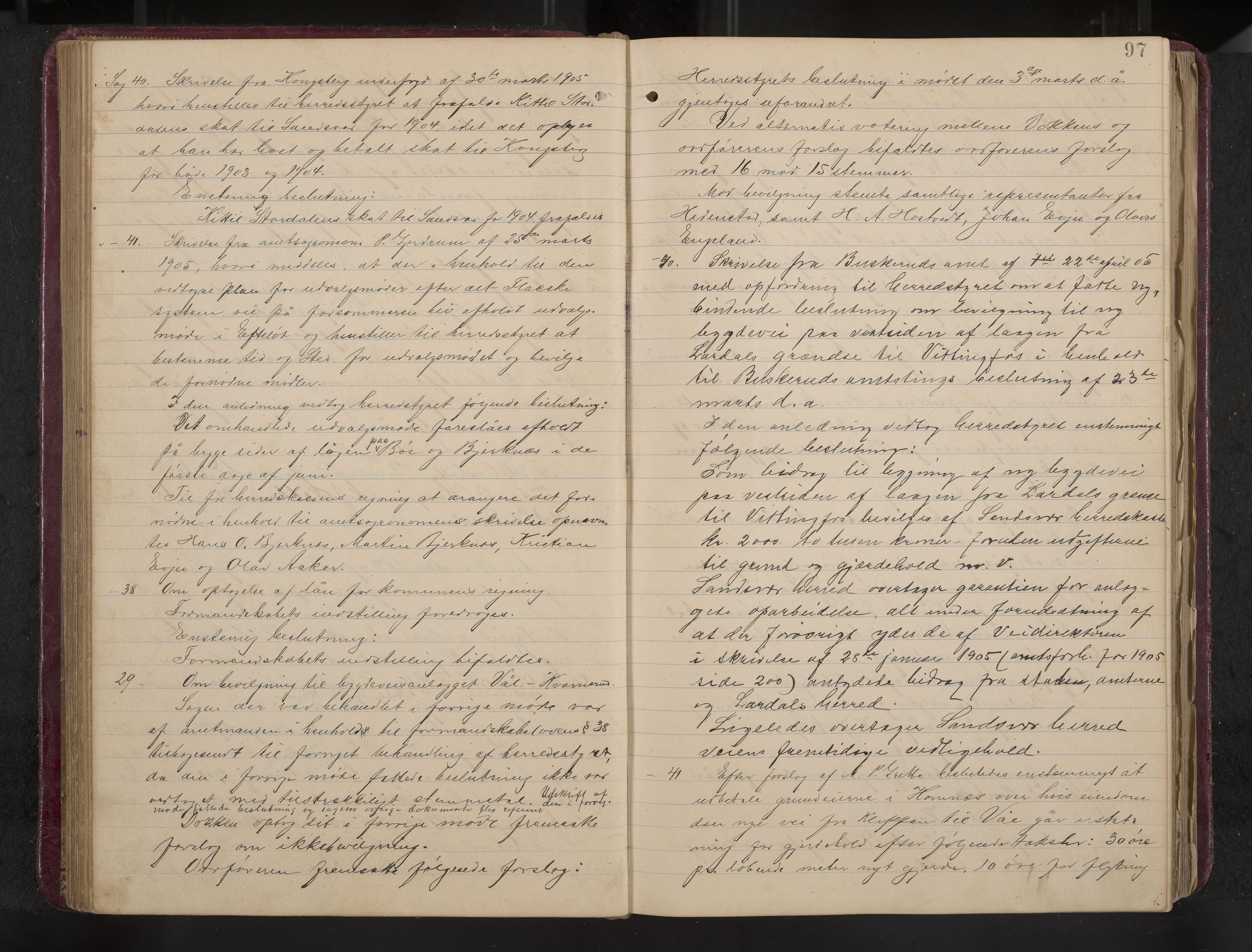Ytre Sandsvær formannskap og sentraladministrasjon, IKAK/0629021/A/Aa/L0001: Møtebok med register, 1902-1919, p. 97