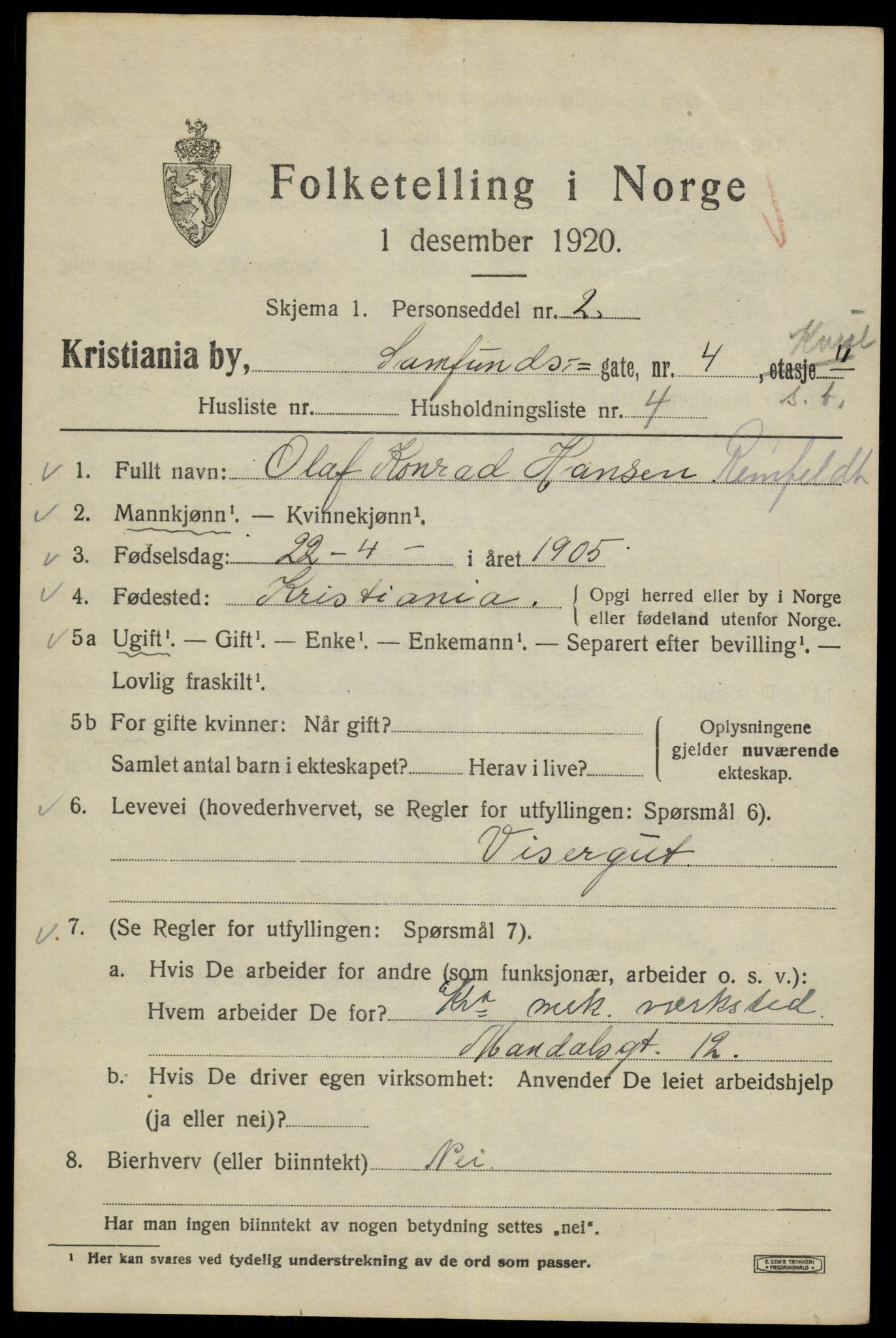 SAO, 1920 census for Kristiania, 1920, p. 477639