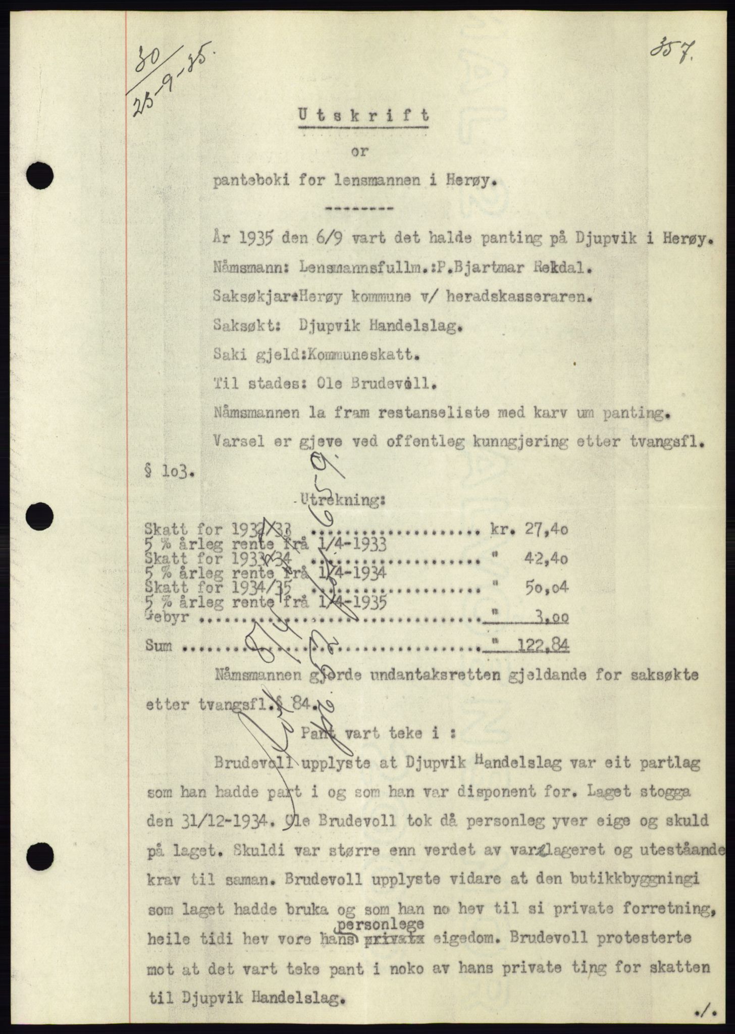 Søre Sunnmøre sorenskriveri, AV/SAT-A-4122/1/2/2C/L0059: Mortgage book no. 53, 1935-1935, Deed date: 23.09.1935