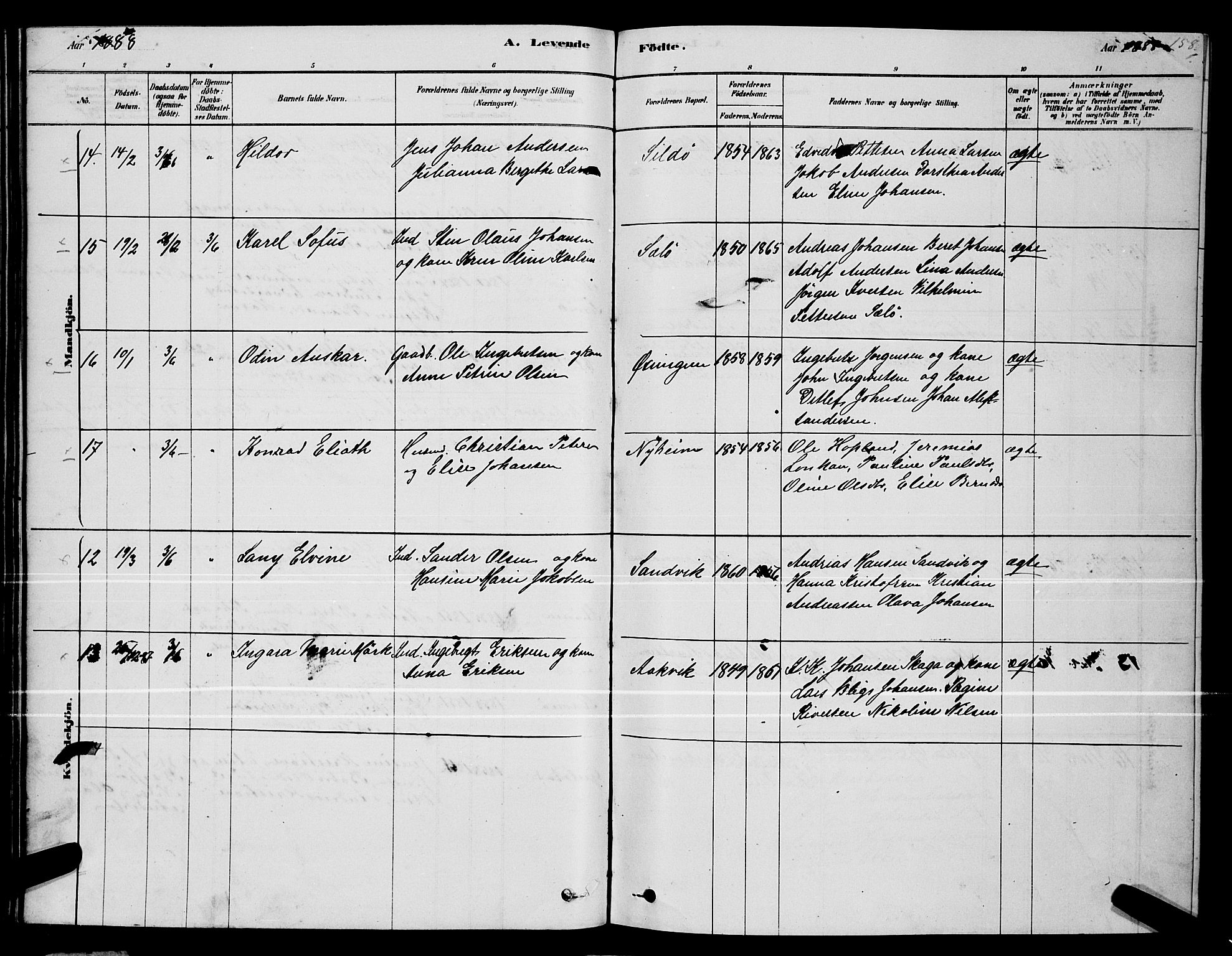 Ministerialprotokoller, klokkerbøker og fødselsregistre - Nordland, AV/SAT-A-1459/834/L0513: Parish register (copy) no. 834C04, 1877-1892, p. 158