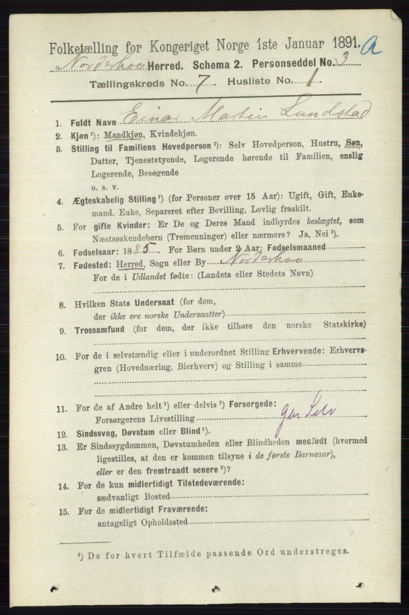 RA, 1891 census for 0613 Norderhov, 1891, p. 4491