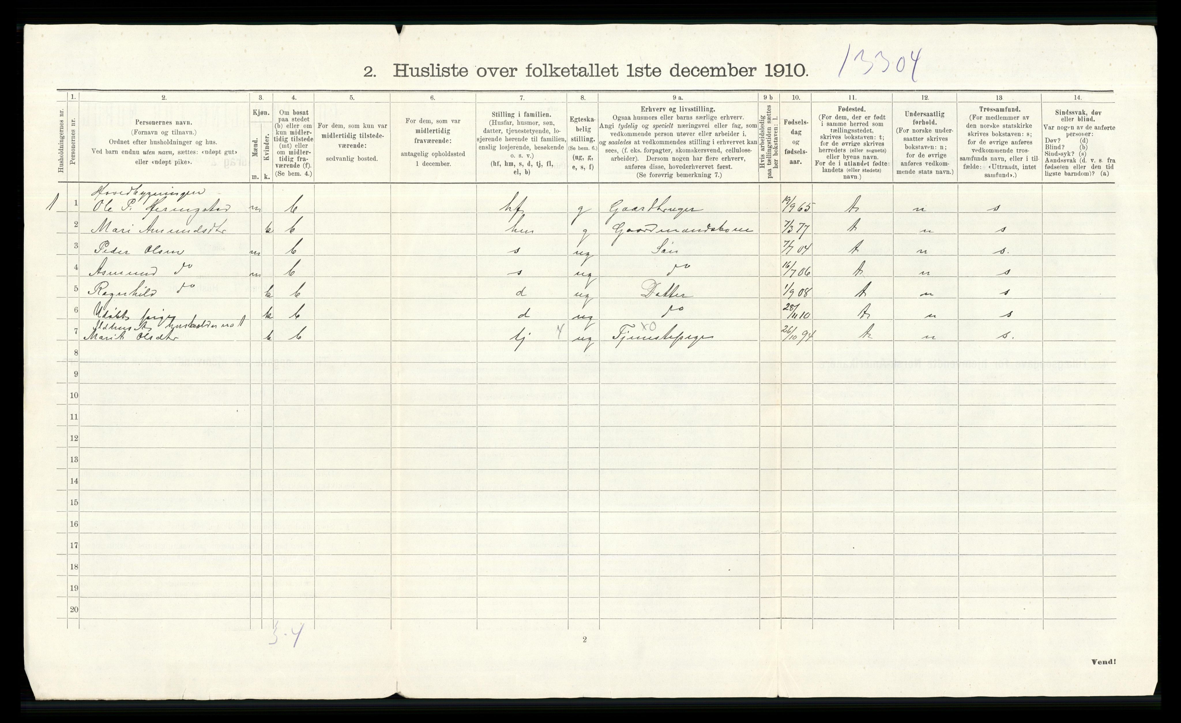 RA, 1910 census for Heidal, 1910, p. 20