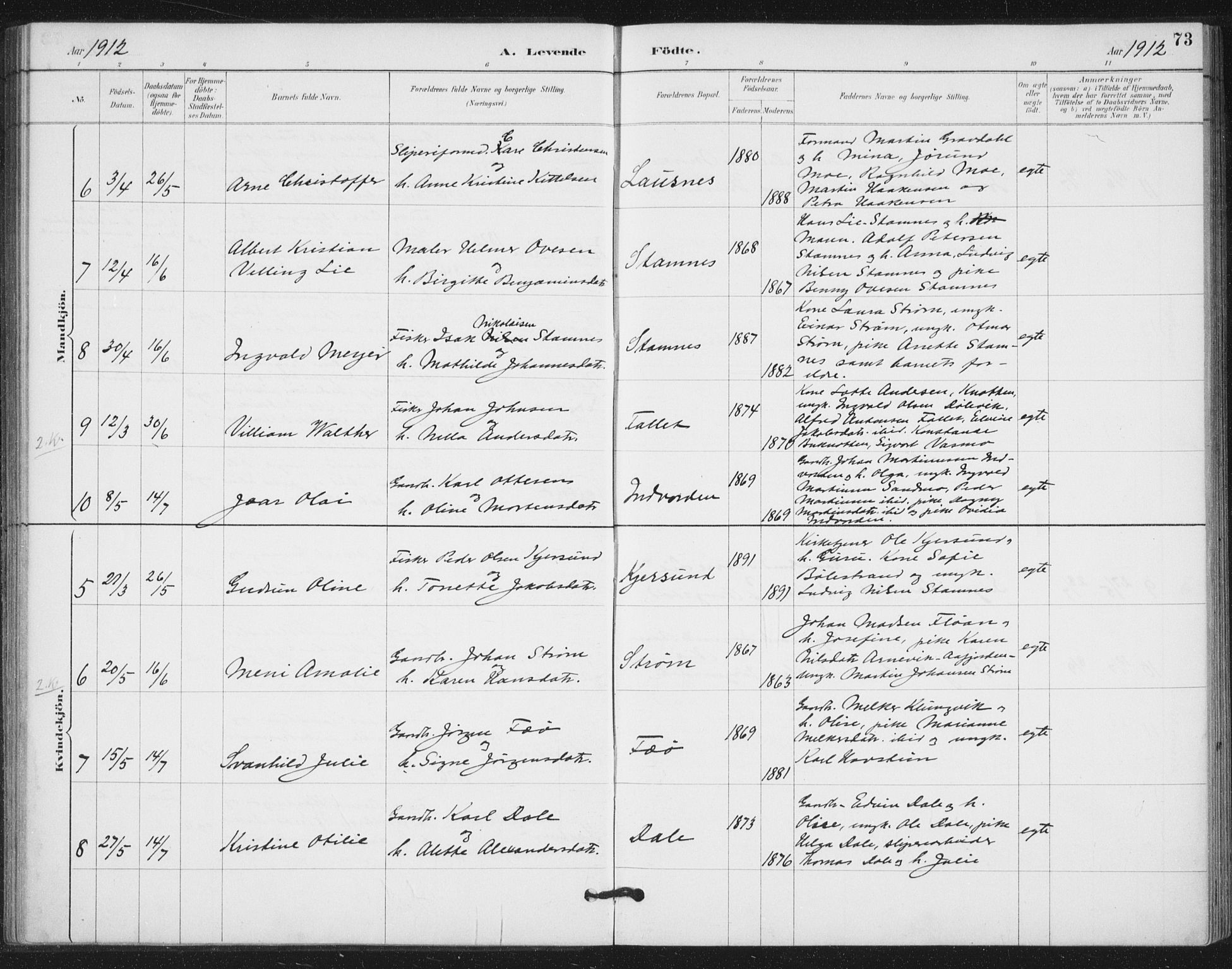 Ministerialprotokoller, klokkerbøker og fødselsregistre - Nord-Trøndelag, AV/SAT-A-1458/772/L0603: Parish register (official) no. 772A01, 1885-1912, p. 73