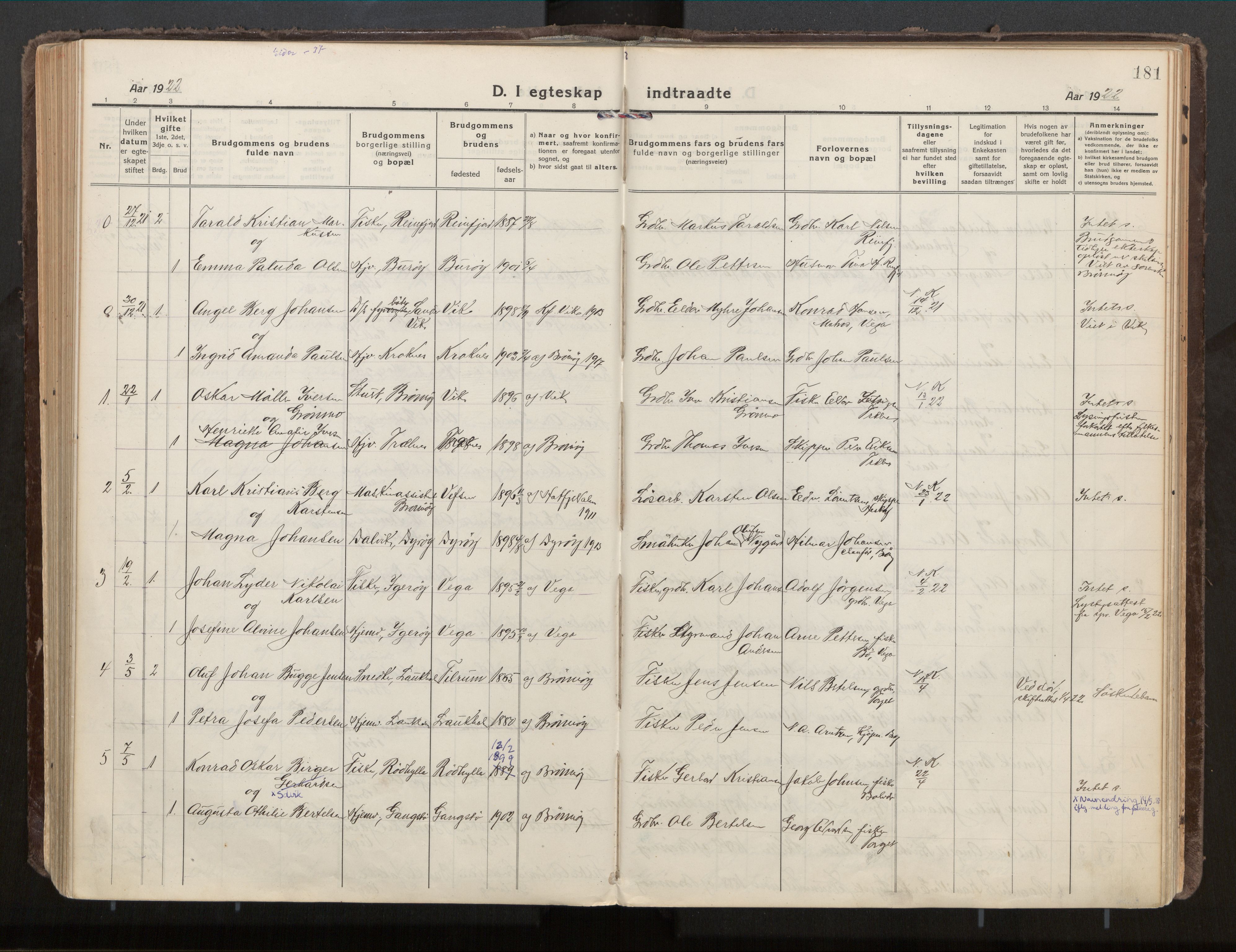 Ministerialprotokoller, klokkerbøker og fødselsregistre - Nordland, SAT/A-1459/813/L0207a: Parish register (official) no. 813A18, 1919-1927, p. 181