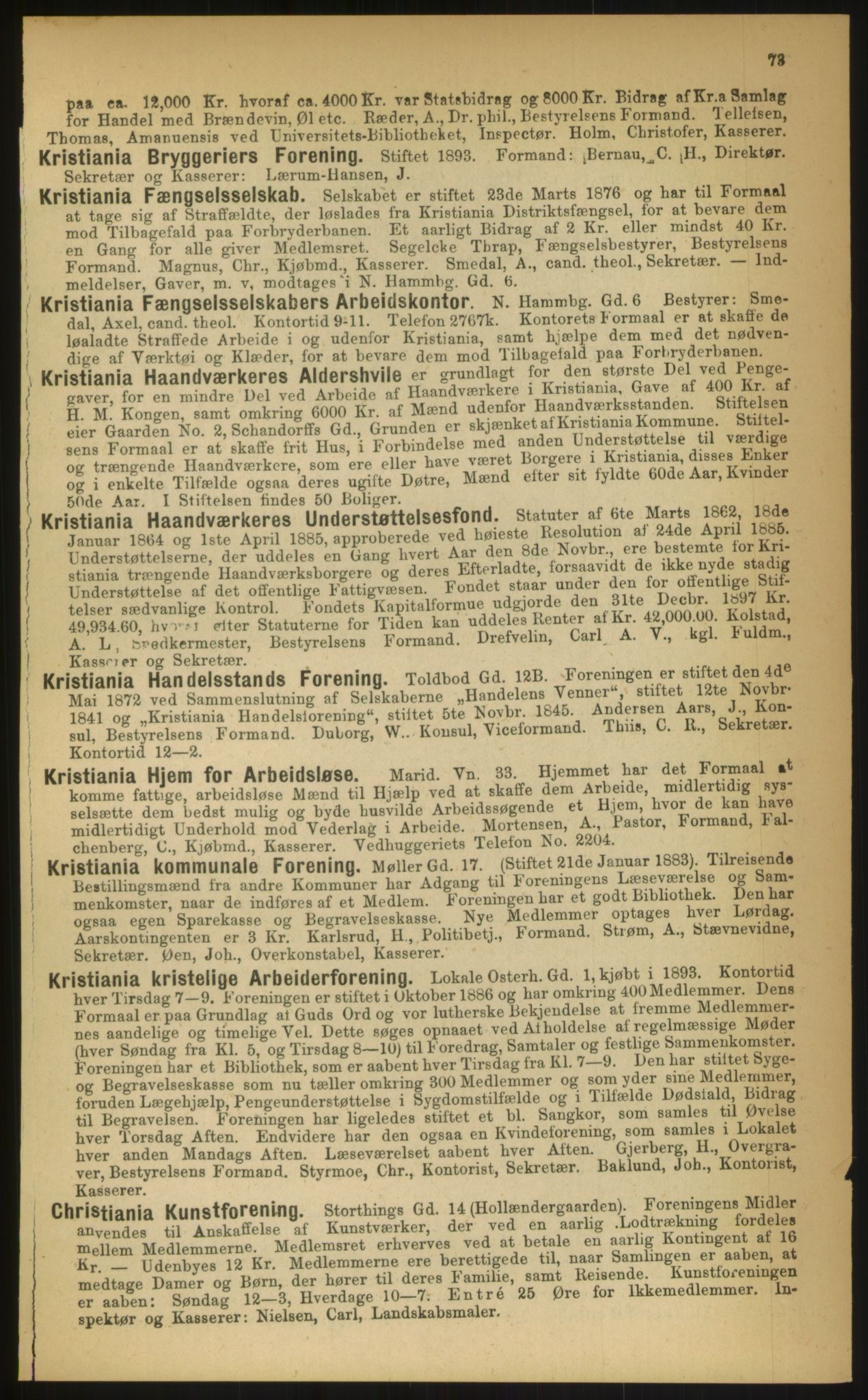 Kristiania/Oslo adressebok, PUBL/-, 1899, p. 73