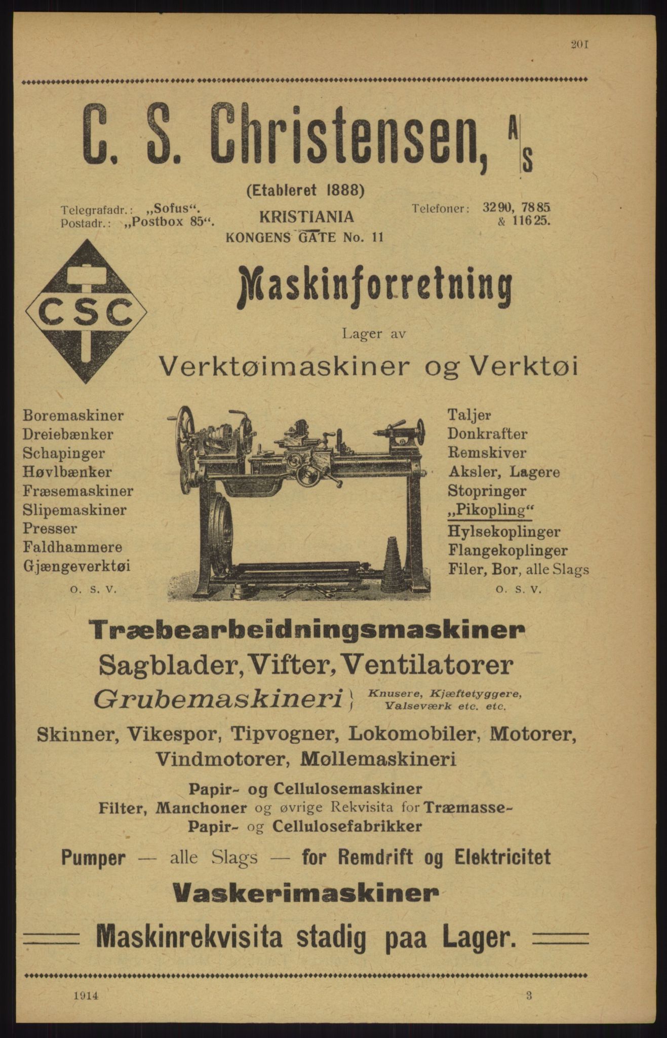 Kristiania/Oslo adressebok, PUBL/-, 1914, p. 201