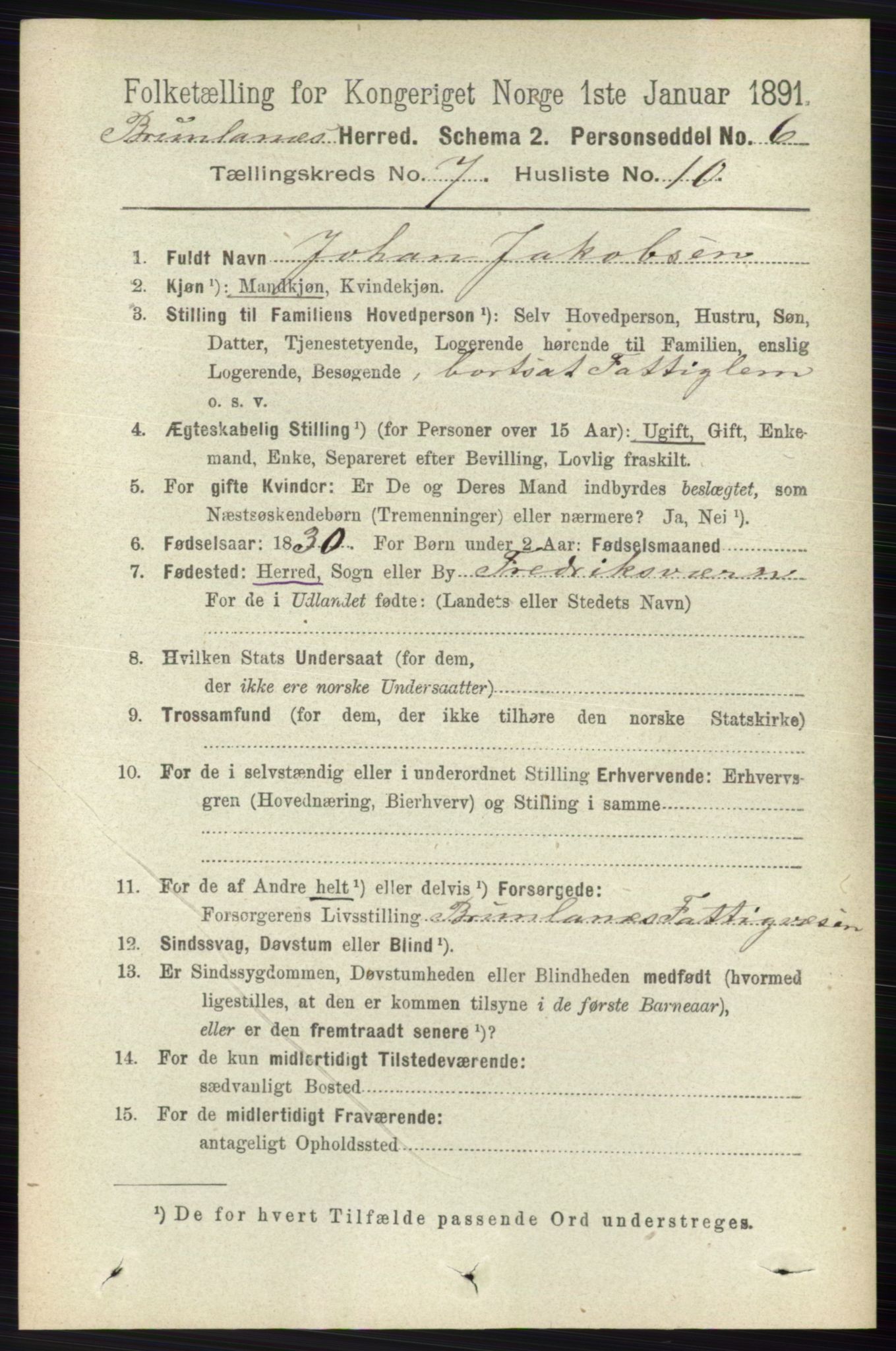 RA, 1891 census for 0726 Brunlanes, 1891, p. 3052