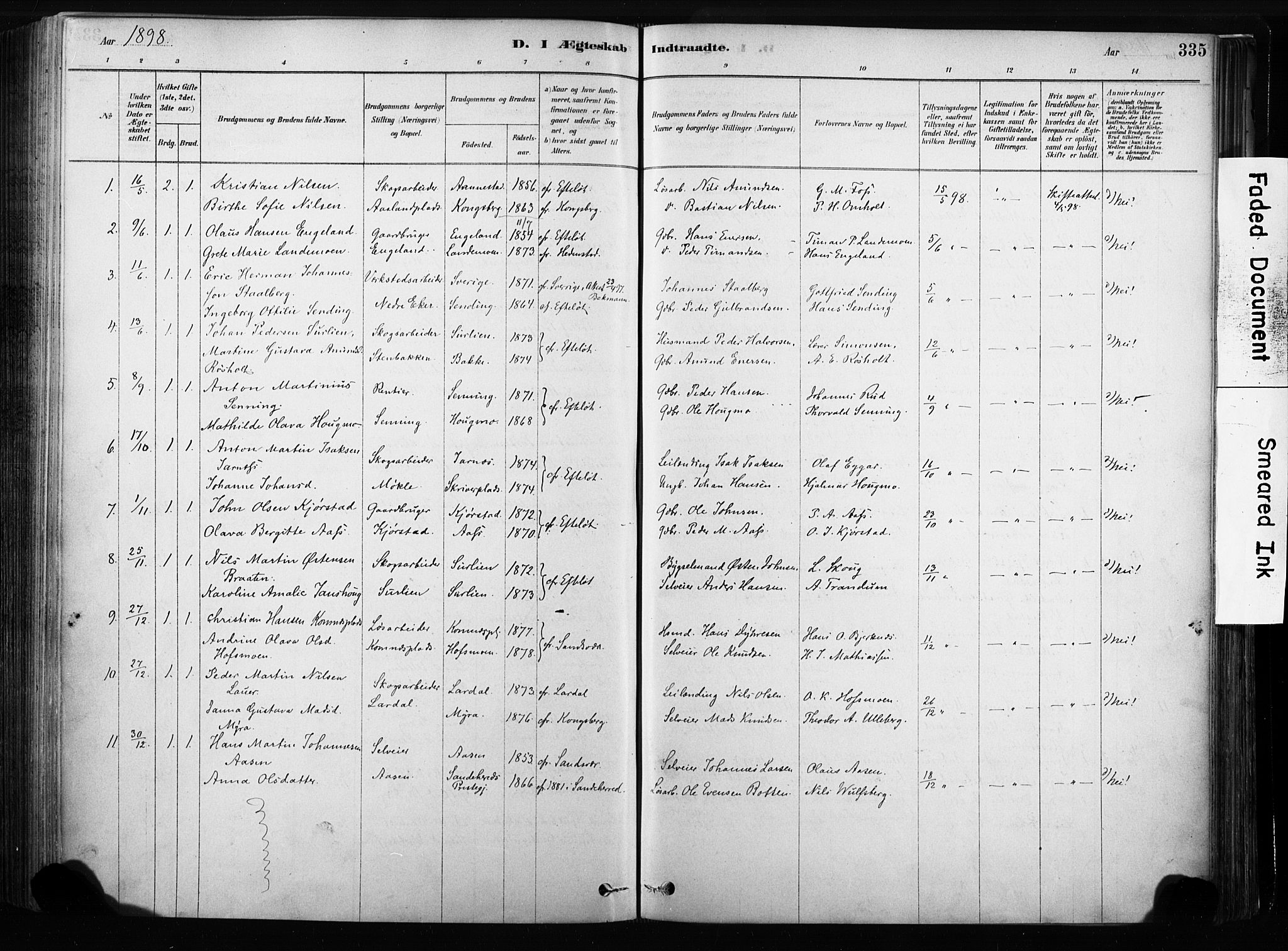 Sandsvær kirkebøker, SAKO/A-244/F/Fb/L0001: Parish register (official) no. II 1, 1878-1906, p. 335