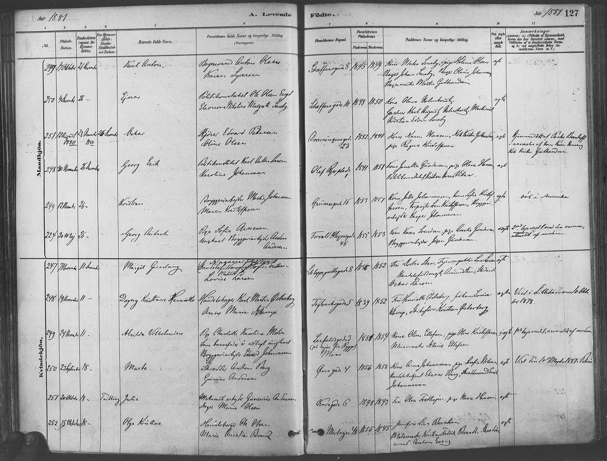 Paulus prestekontor Kirkebøker, AV/SAO-A-10871/F/Fa/L0003: Parish register (official) no. 3, 1879-1887, p. 127