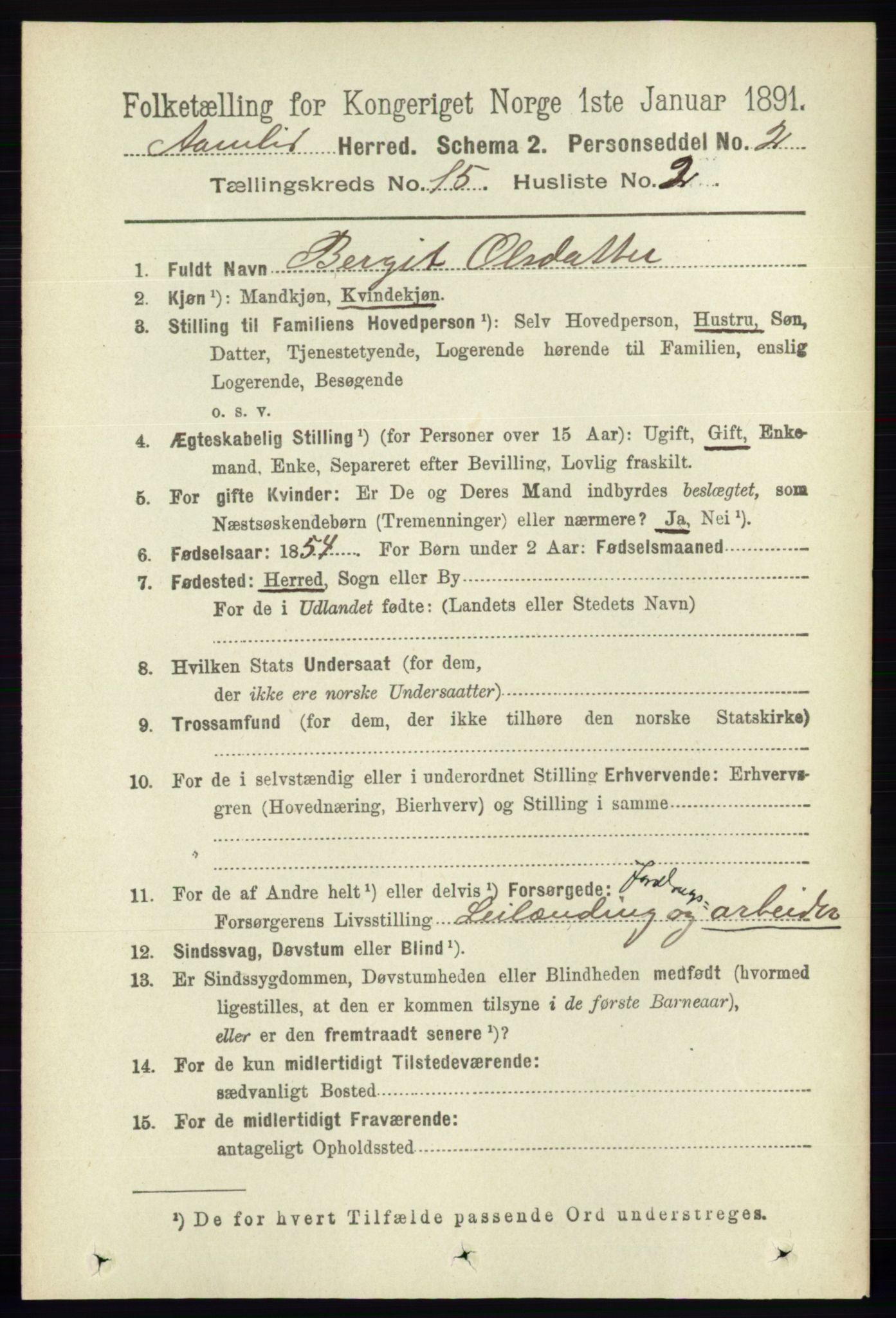 RA, 1891 census for 0929 Åmli, 1891, p. 2552