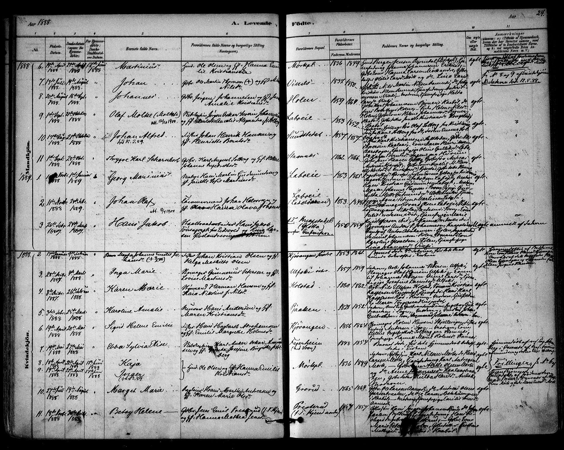 Vestby prestekontor Kirkebøker, AV/SAO-A-10893/F/Fb/L0001: Parish register (official) no. II 1, 1878-1903, p. 24