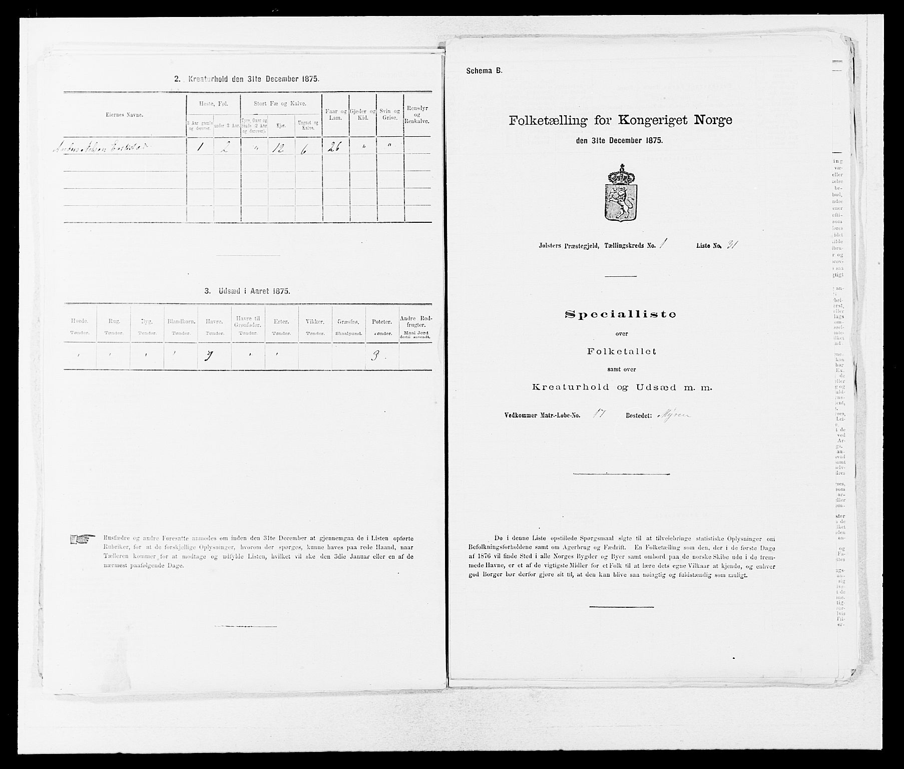 SAB, 1875 census for 1431P Jølster, 1875, p. 83