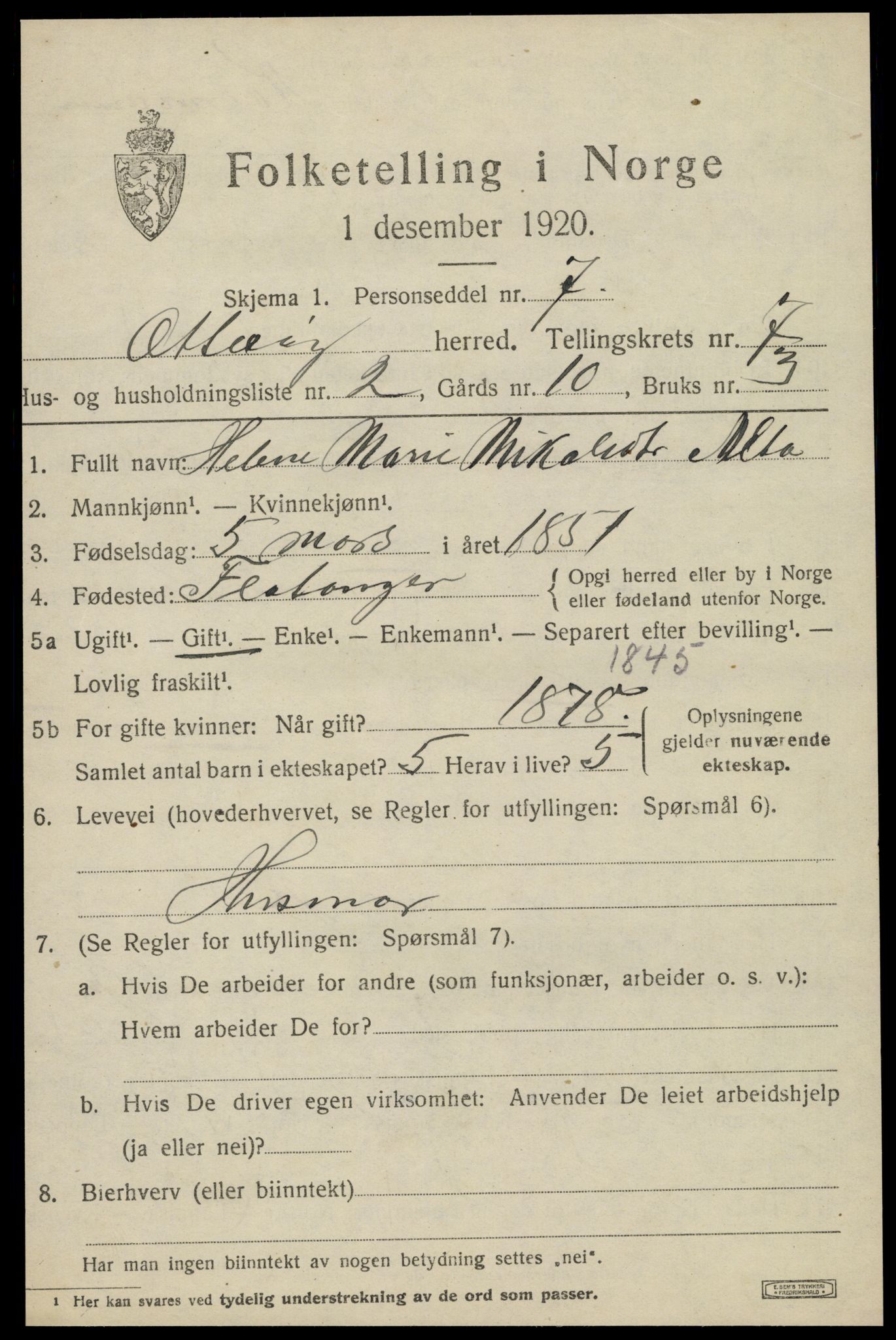 SAT, 1920 census for Otterøy, 1920, p. 2615