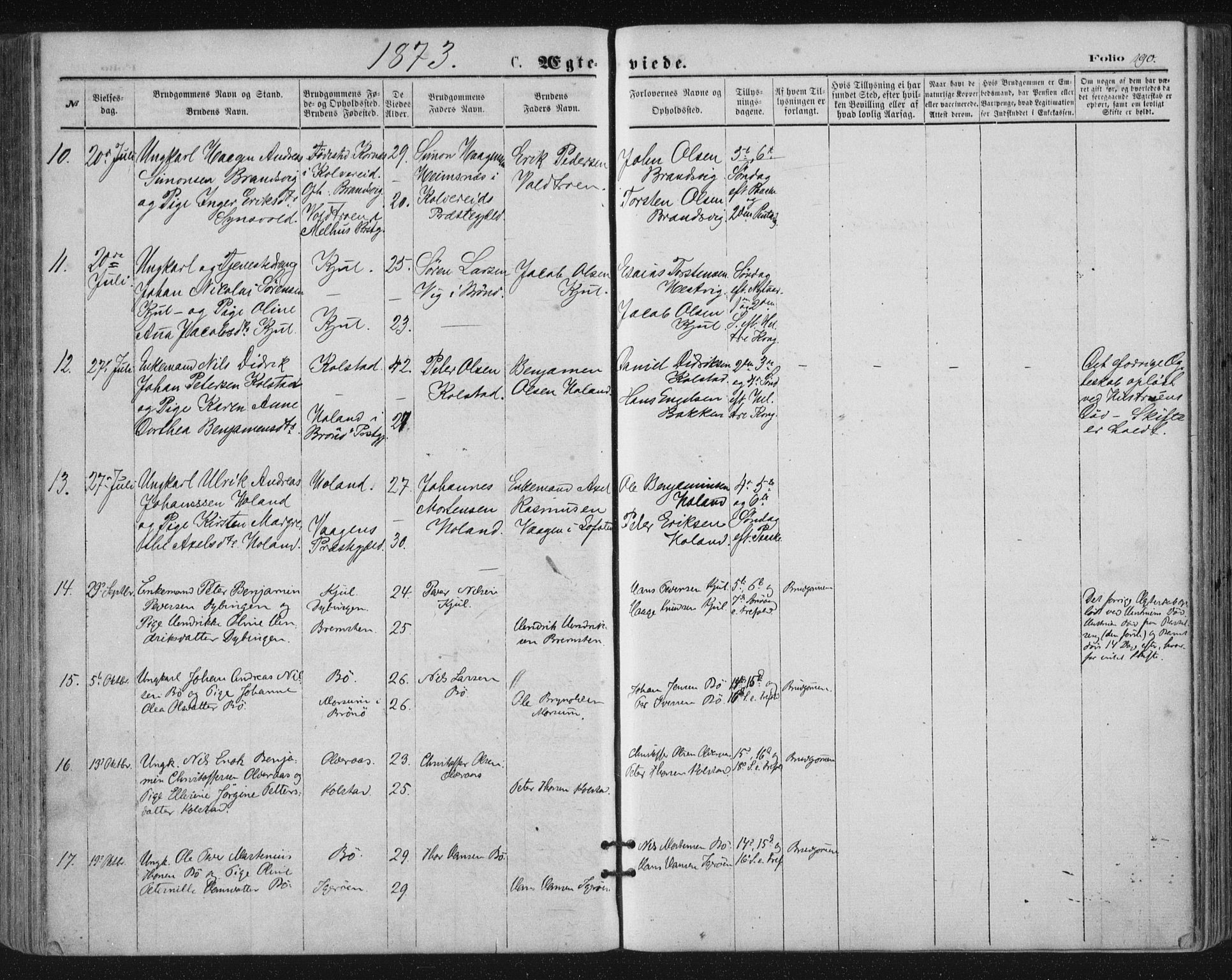 Ministerialprotokoller, klokkerbøker og fødselsregistre - Nordland, SAT/A-1459/816/L0241: Parish register (official) no. 816A07, 1870-1885, p. 190