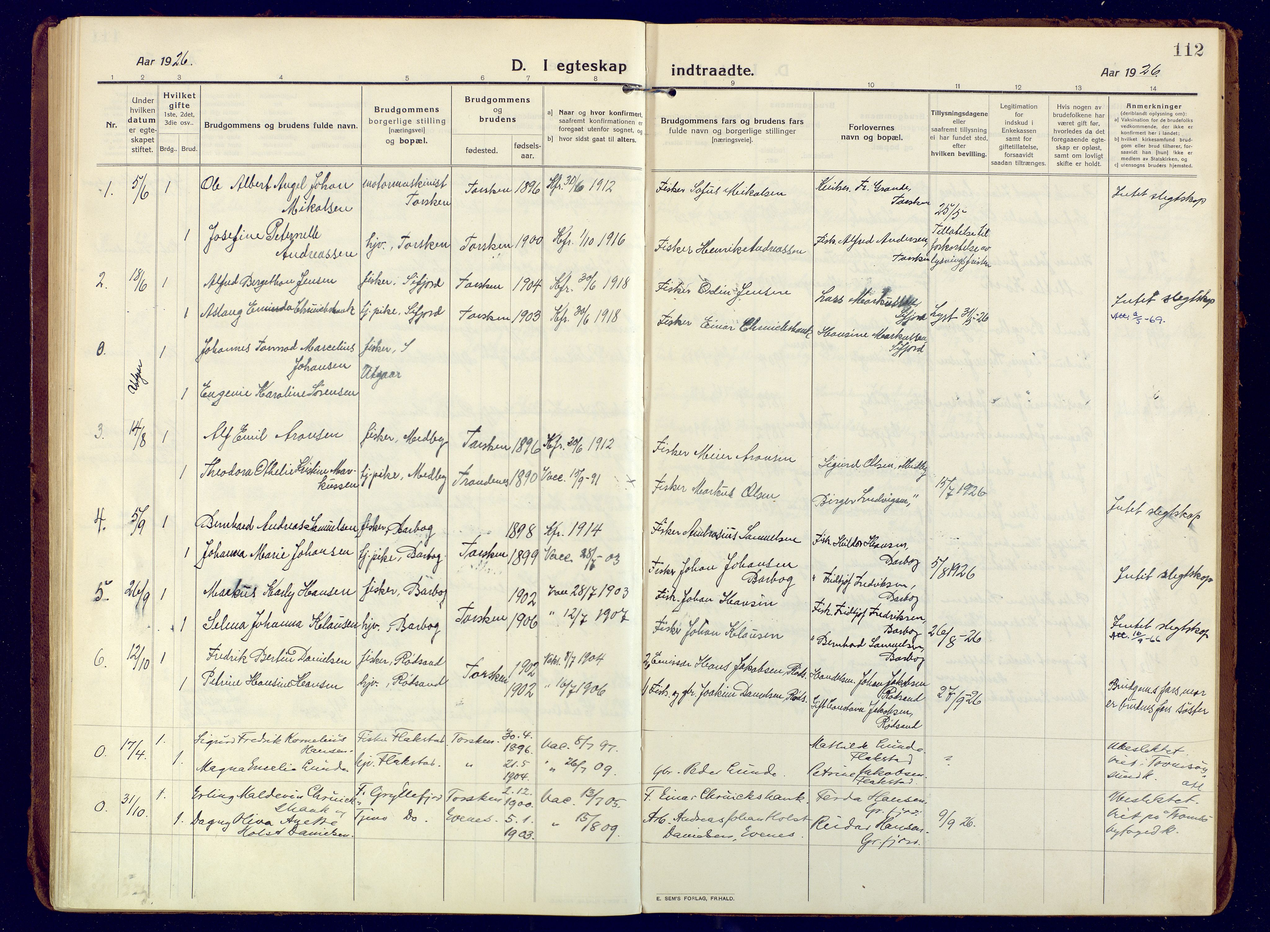 Berg sokneprestkontor, SATØ/S-1318/G/Ga/Gaa: Parish register (official) no. 10, 1916-1928, p. 112