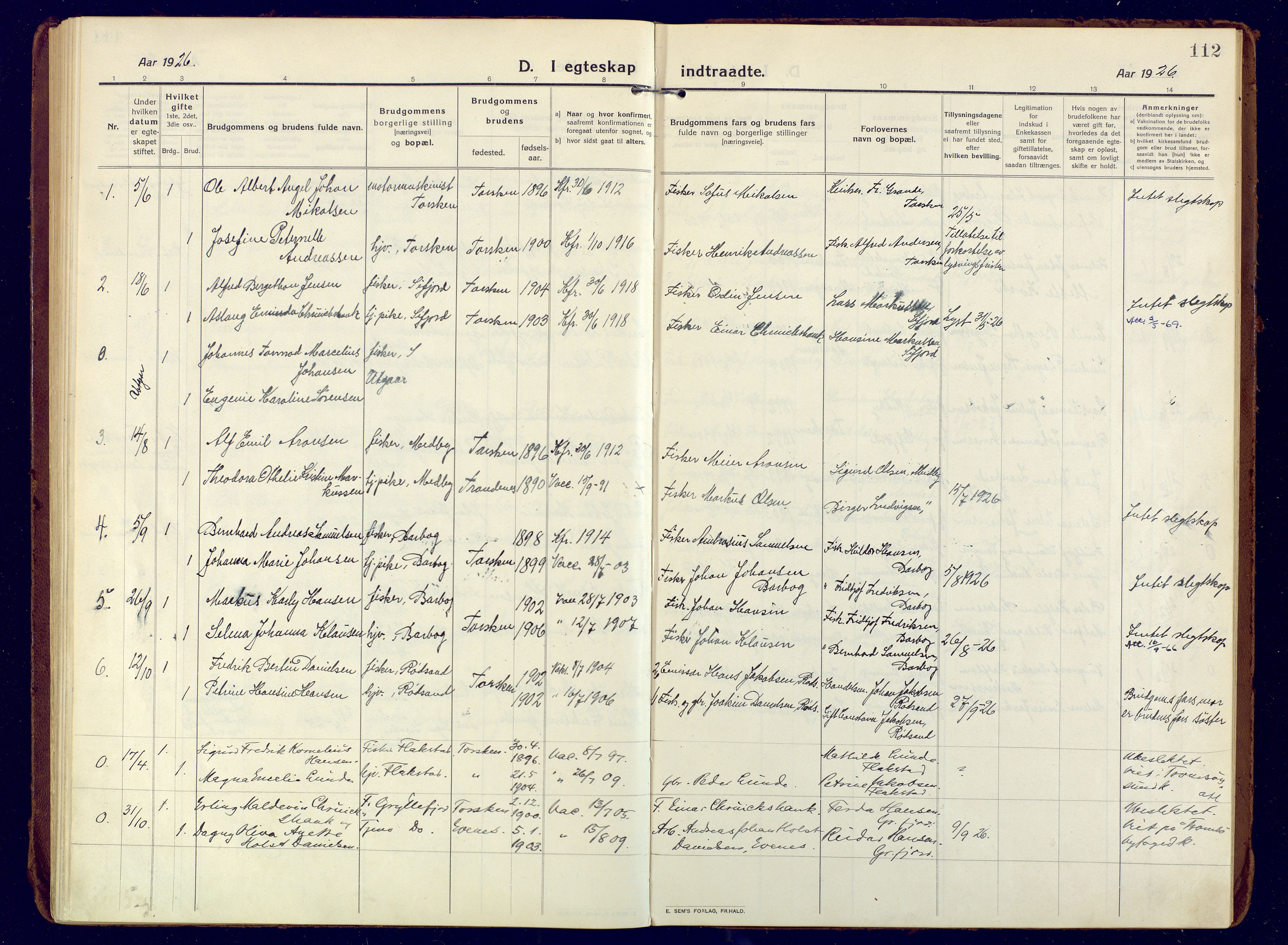 Berg sokneprestkontor, AV/SATØ-S-1318/G/Ga/Gaa/L0010kirke: Parish register (official) no. 10, 1916-1928, p. 112