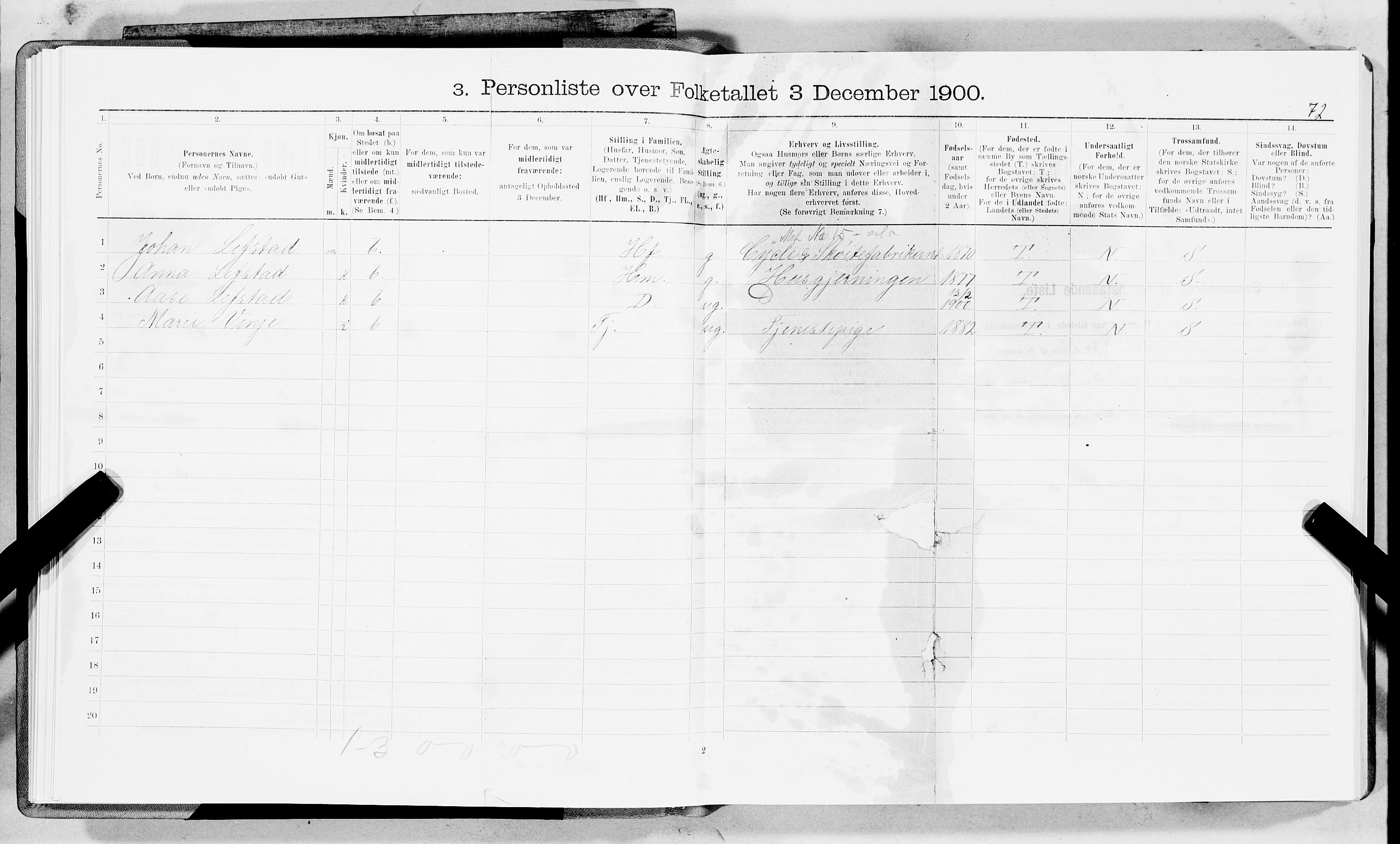 SAT, 1900 census for Trondheim, 1900, p. 5392