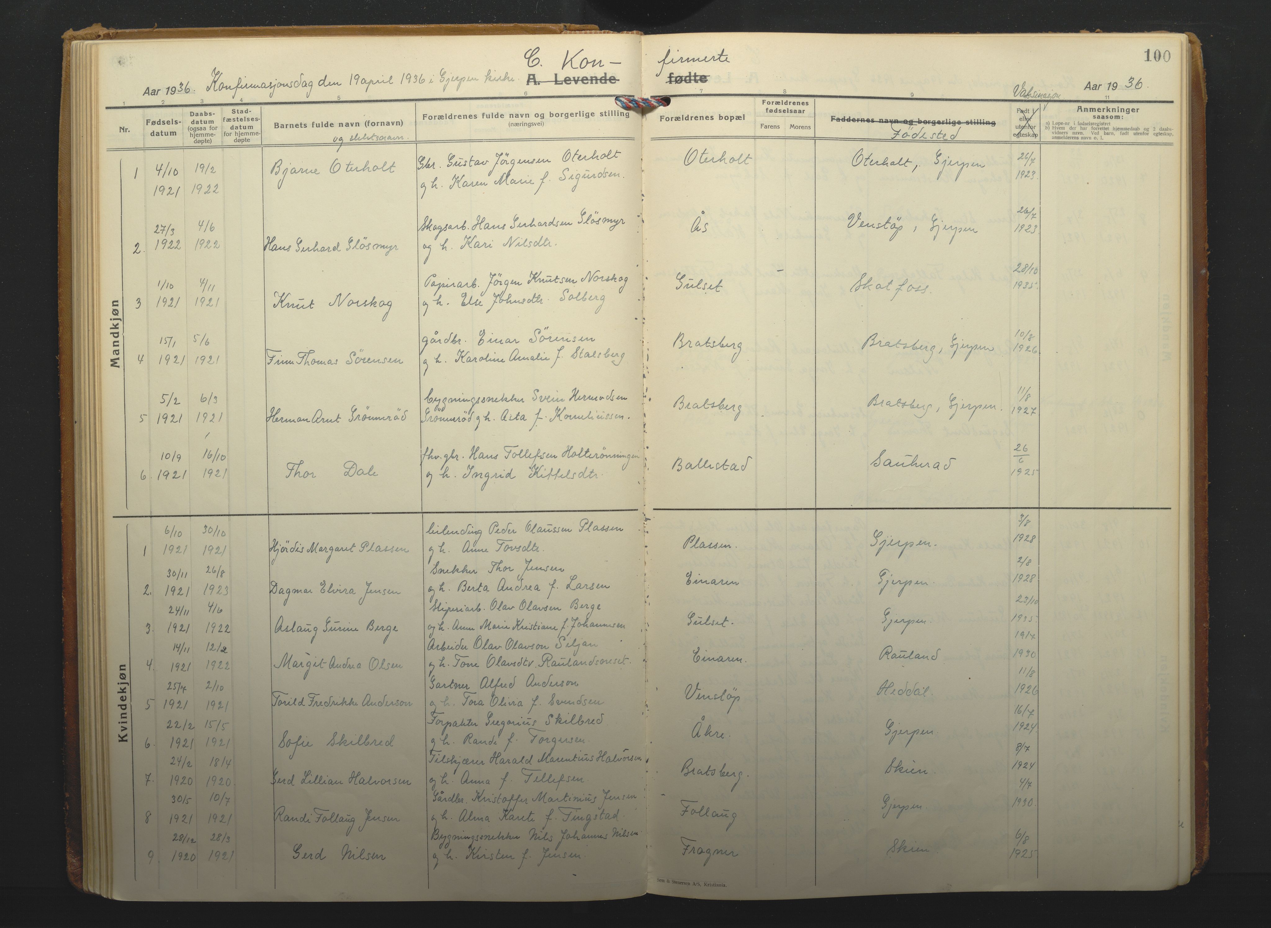 Gjerpen kirkebøker, SAKO/A-265/F/Fa/L0014: Parish register (official) no. I 14, 1925-1938, p. 100