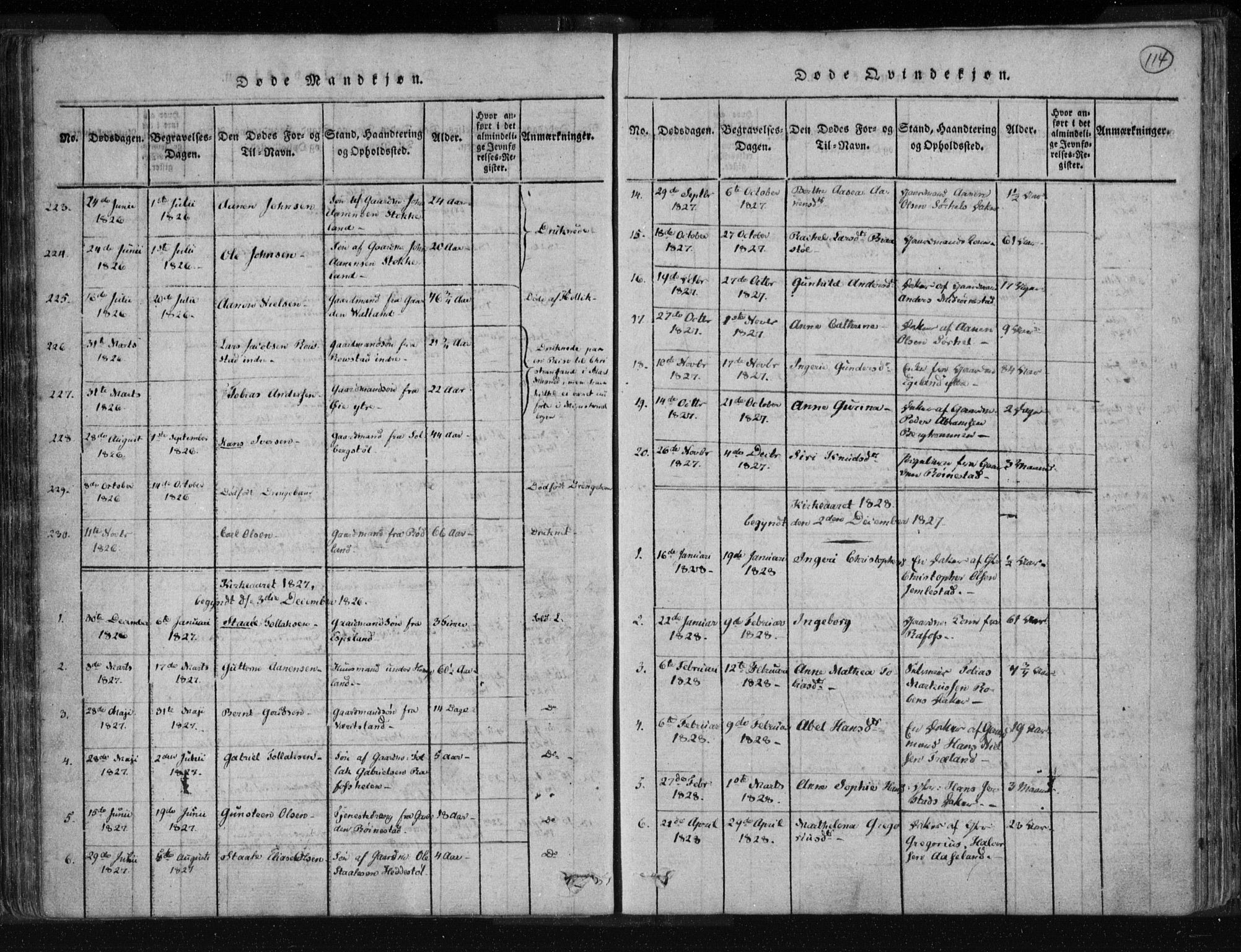 Kvinesdal sokneprestkontor, AV/SAK-1111-0026/F/Fa/Fab/L0003: Parish register (official) no. A 3, 1815-1829, p. 114