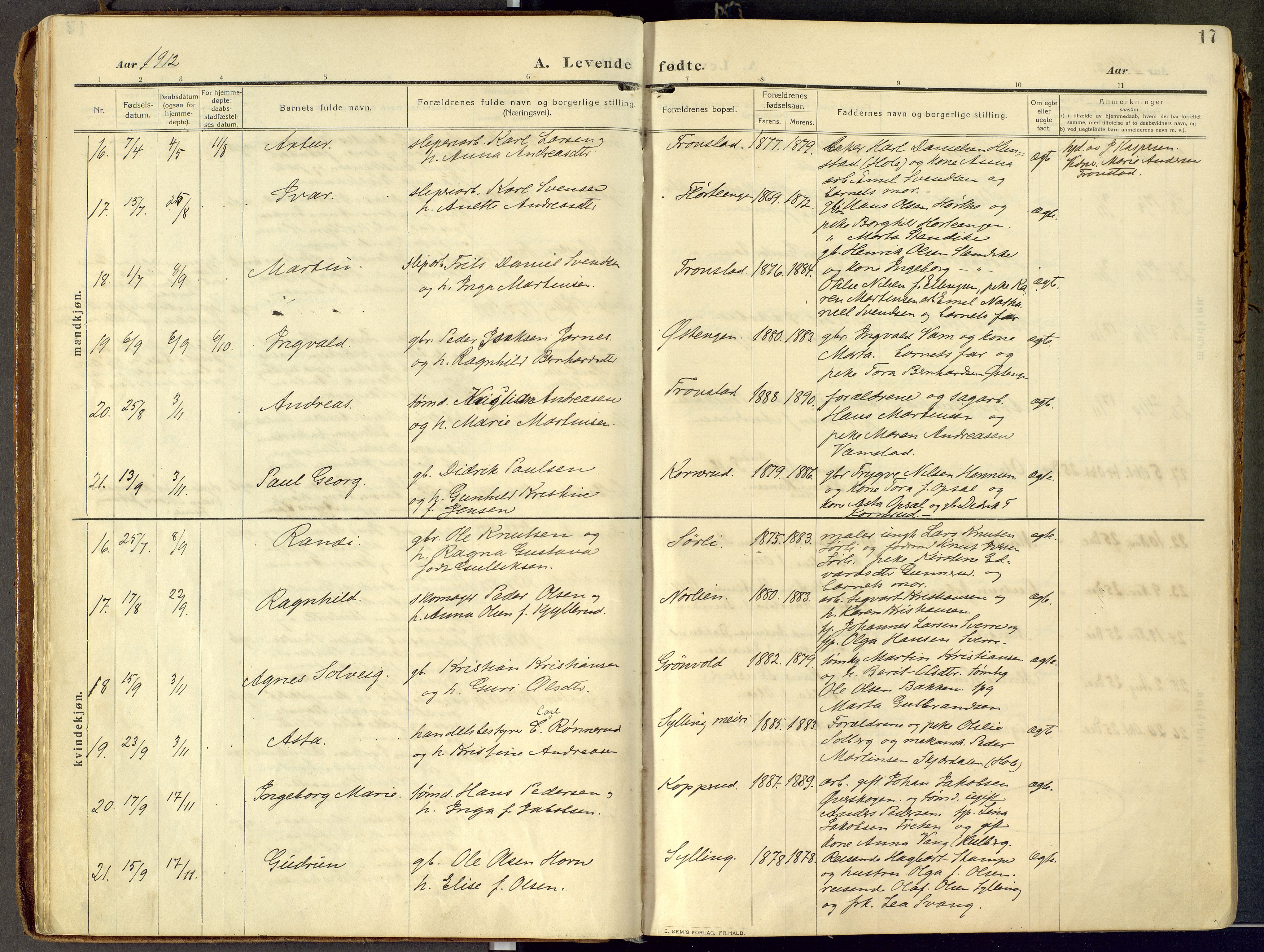 Lier kirkebøker, AV/SAKO-A-230/F/Fc/L0001: Parish register (official) no. III 1, 1906-1936, p. 17
