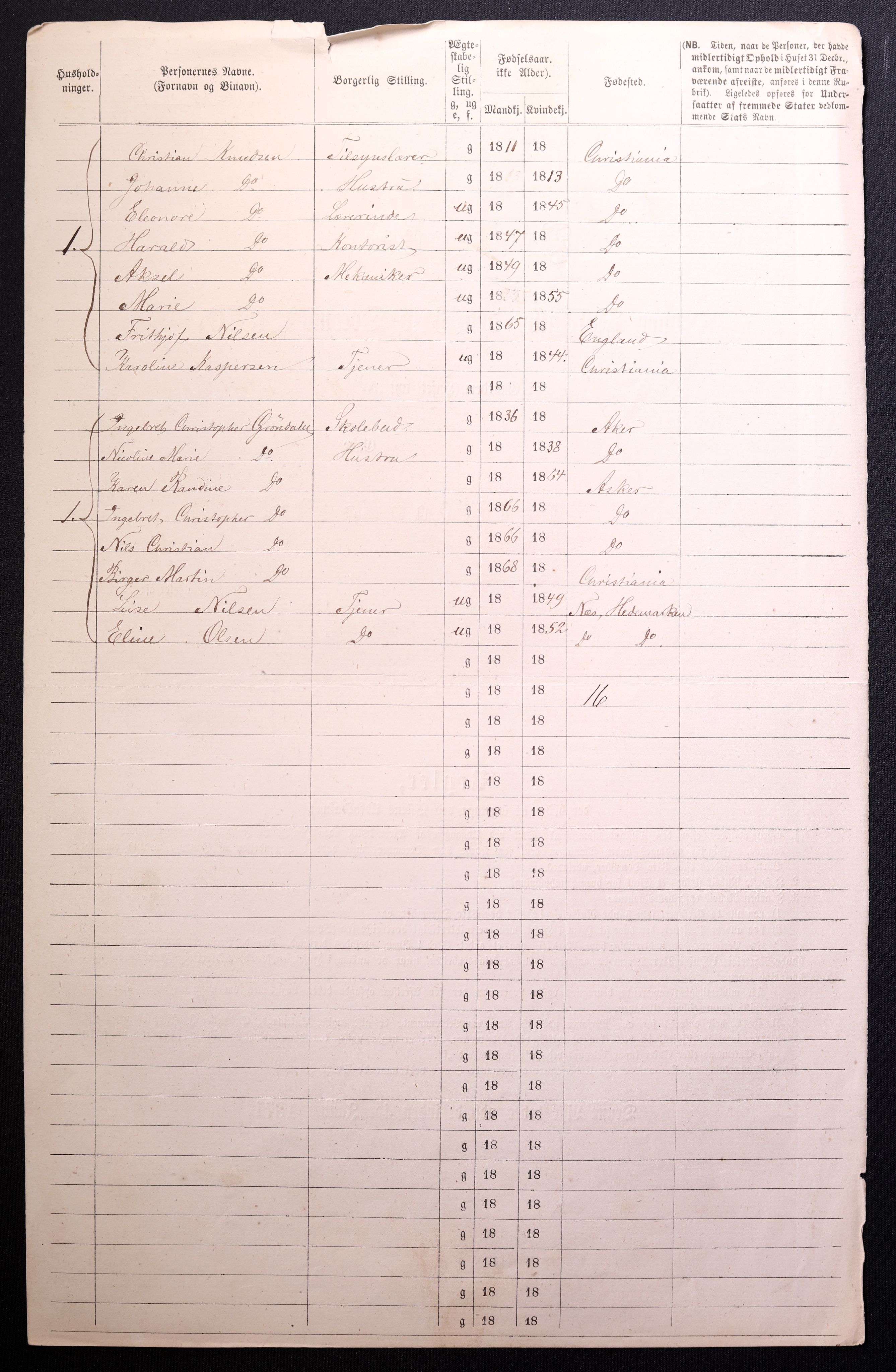 RA, 1870 census for 0301 Kristiania, 1870, p. 2428