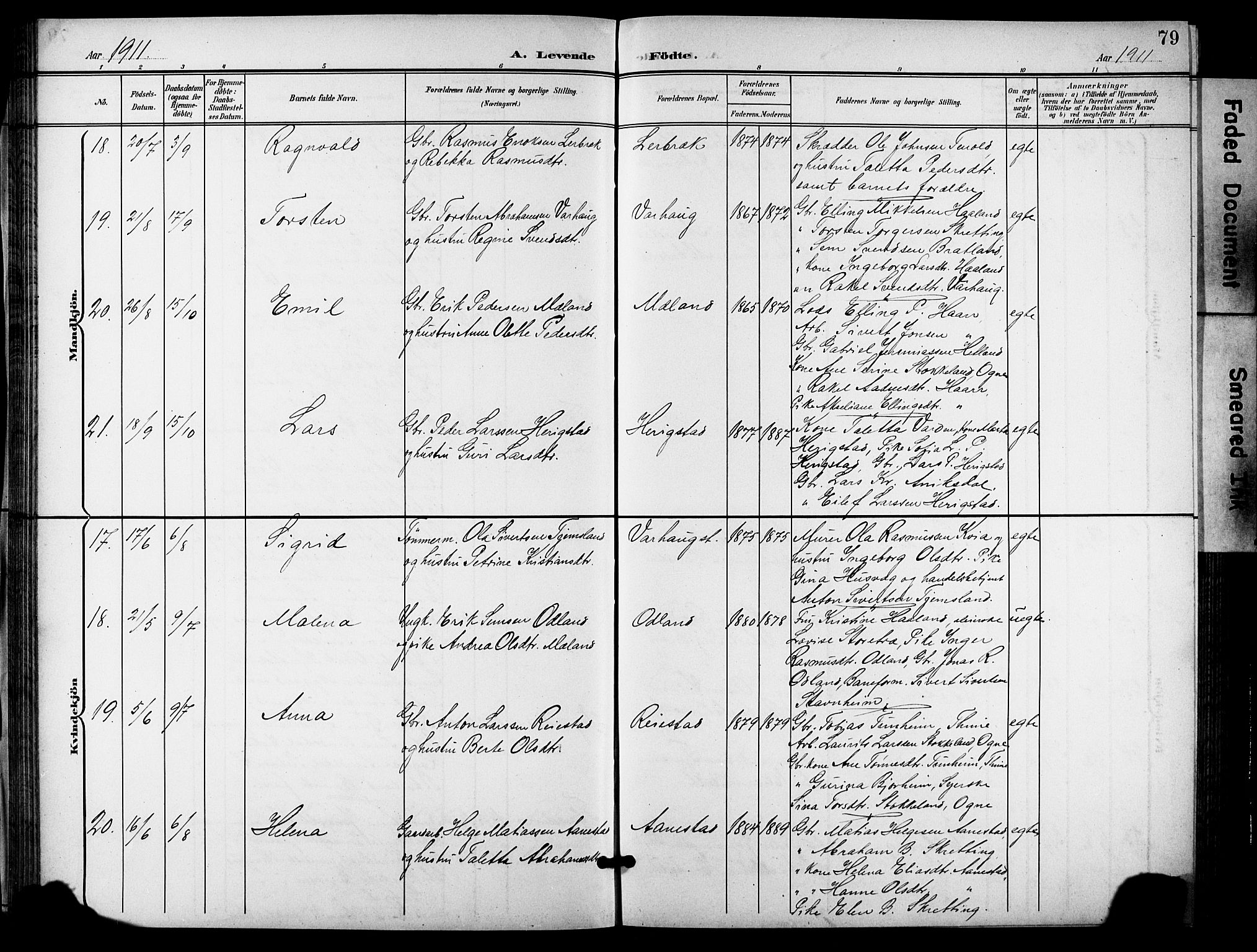 Hå sokneprestkontor, AV/SAST-A-101801/001/30BB/L0006: Parish register (copy) no. B 6, 1900-1924, p. 79