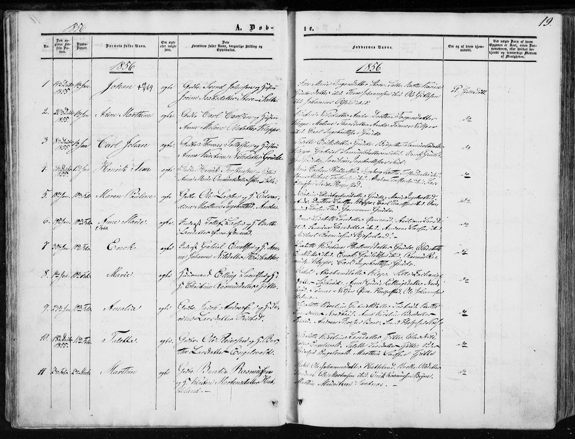 Klepp sokneprestkontor, AV/SAST-A-101803/001/3/30BA/L0005: Parish register (official) no. A 5, 1853-1870, p. 19