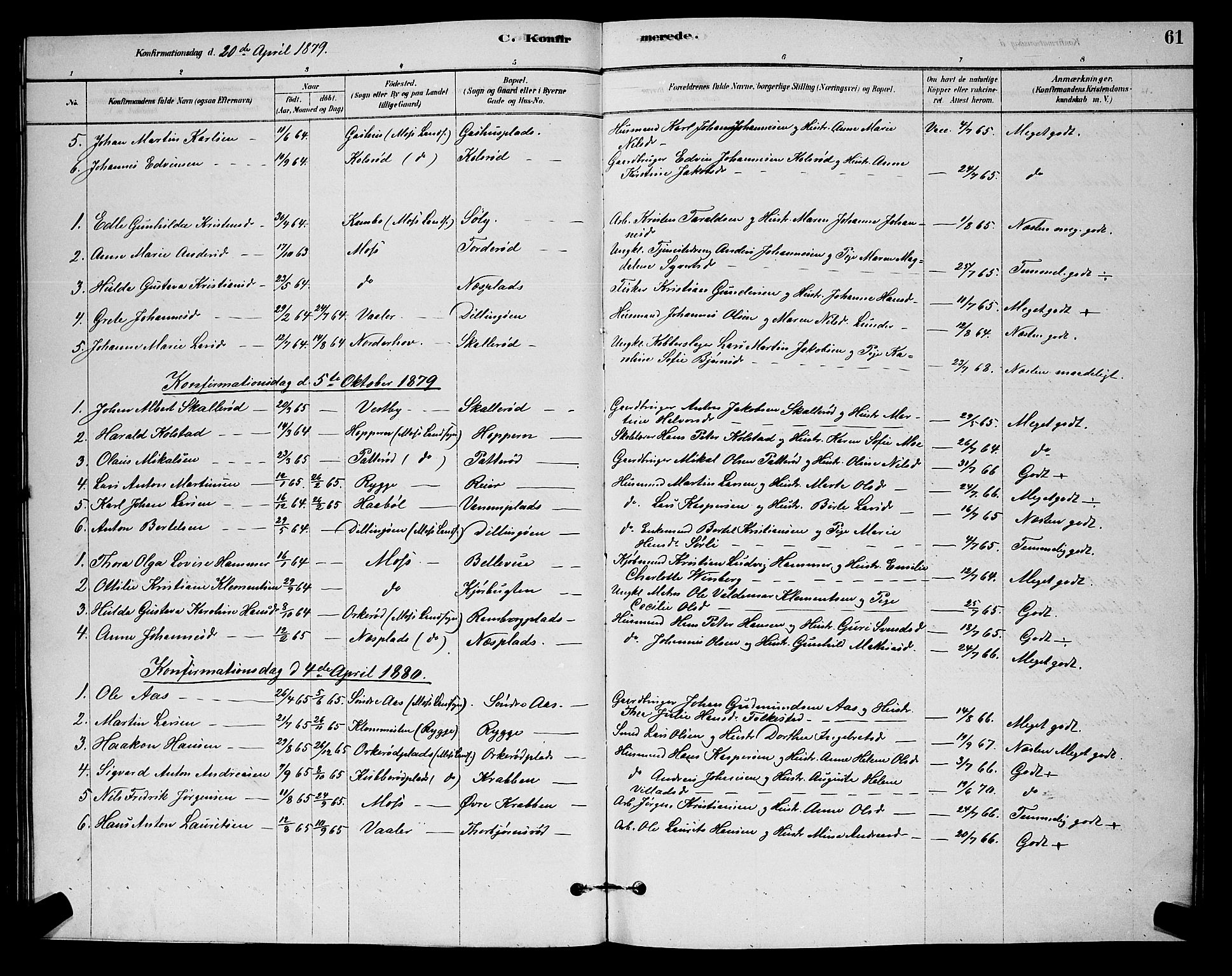Moss prestekontor Kirkebøker, AV/SAO-A-2003/G/Gb/L0001: Parish register (copy) no. II 1, 1878-1900, p. 61