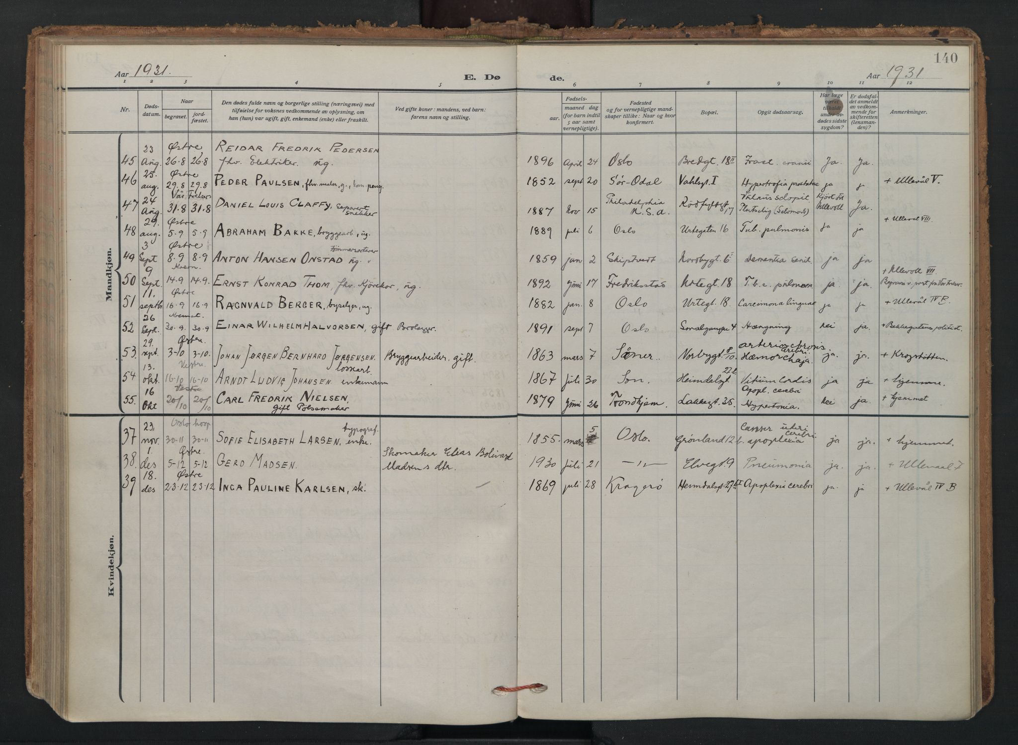 Vaterland prestekontor Kirkebøker, AV/SAO-A-10880/F/Fa/L0003: Parish register (official) no. 3, 1922-1944, p. 140