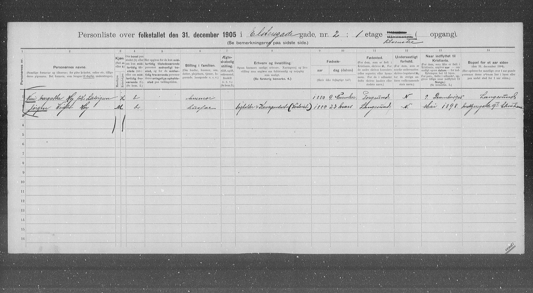 OBA, Municipal Census 1905 for Kristiania, 1905, p. 10495